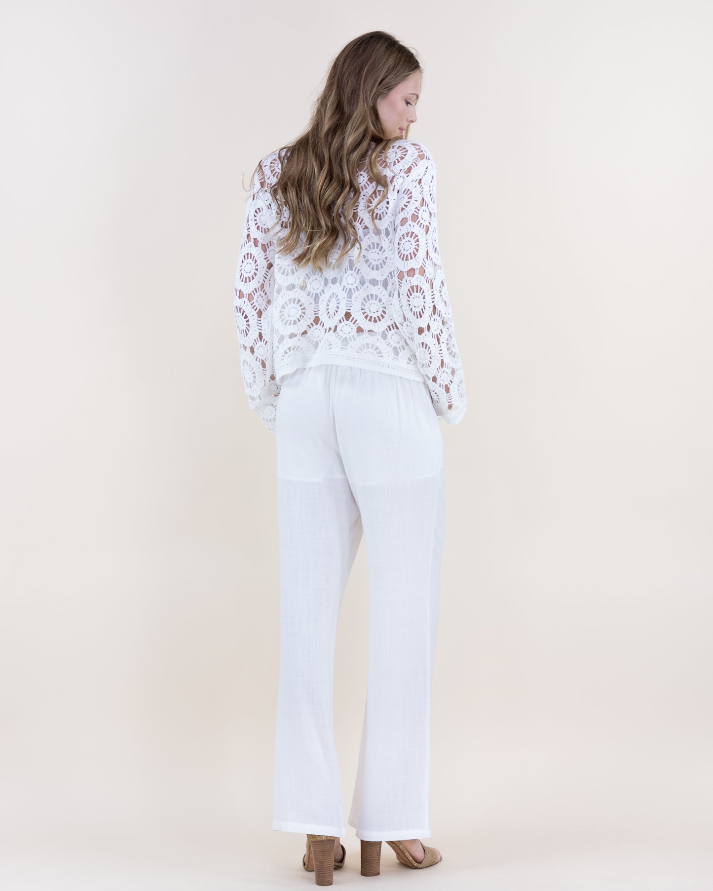 Flower Wheel Doily Cotton Crochet Scoop Neck Blouse