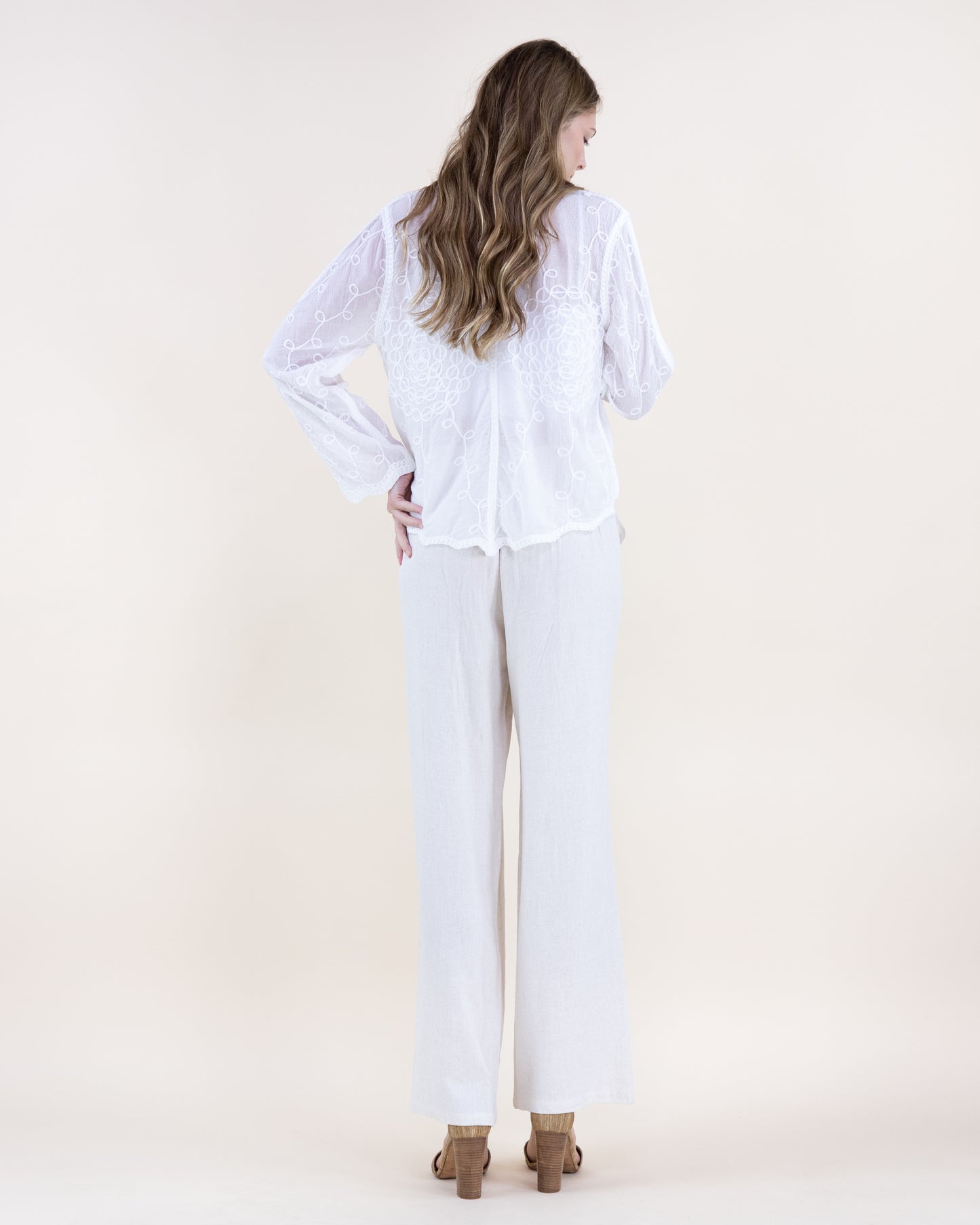 Dhalia Outline Scalloped Hem Sheer Cotton Button Up Shirt