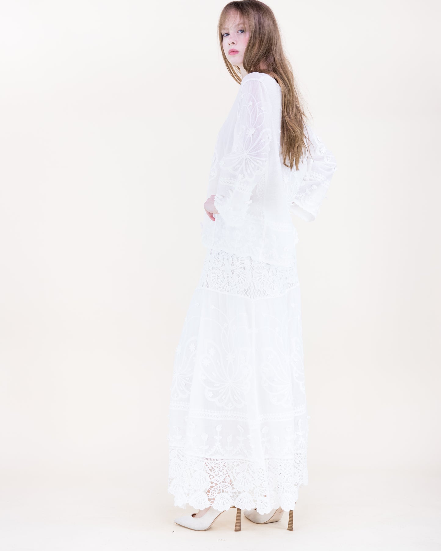 La Fleur Embroidered Lace Boho Maxi Skirt