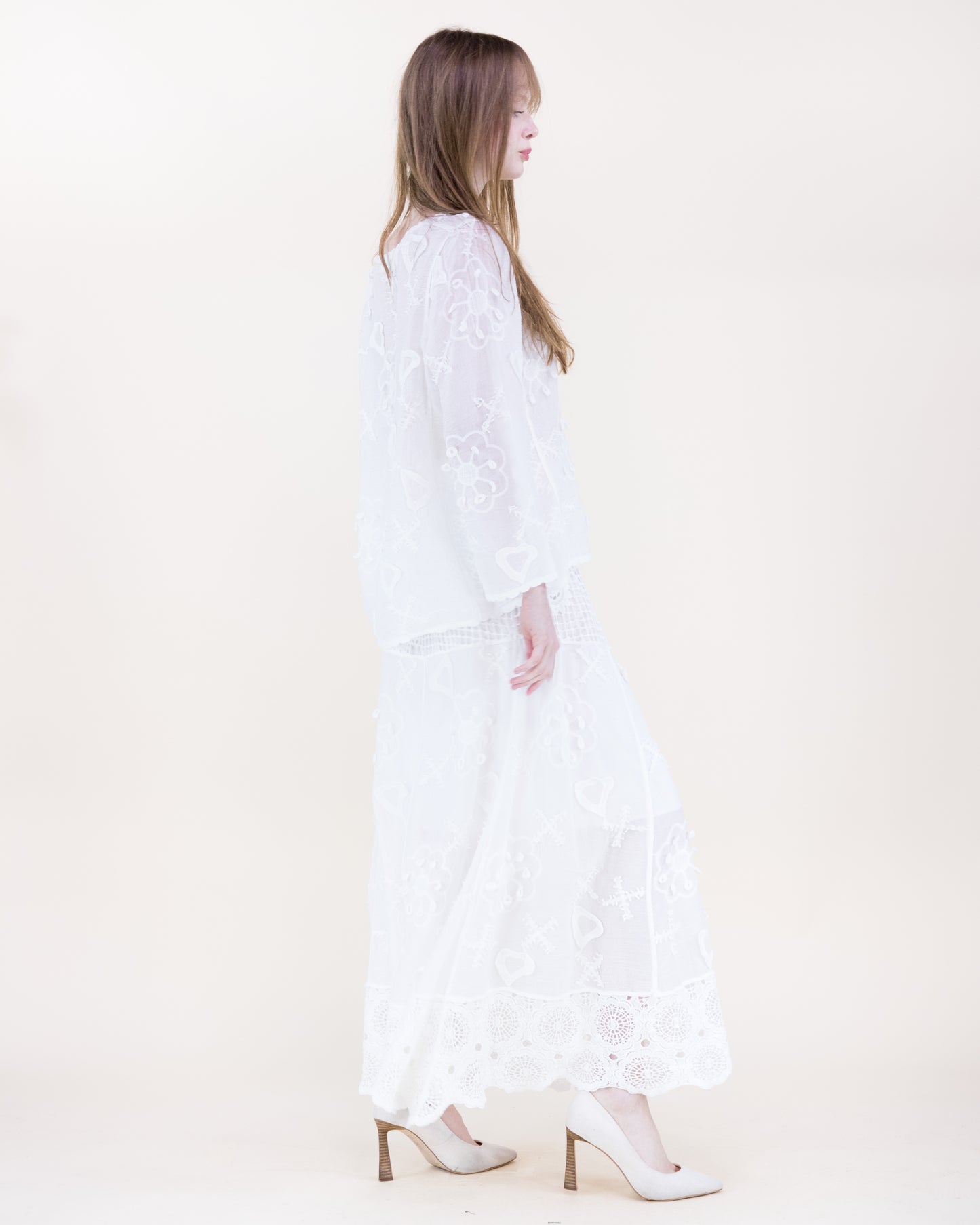 Provence Garden Embroidery Lace Boho Maxi Skirt