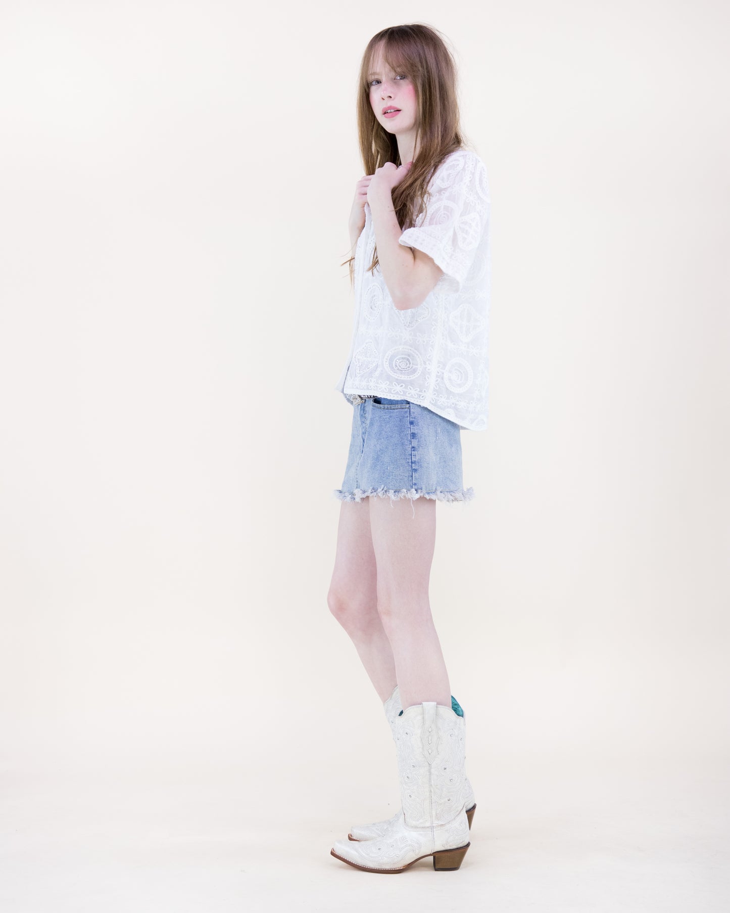 Medallion Bead Embroidered Short Sleeve Shirt