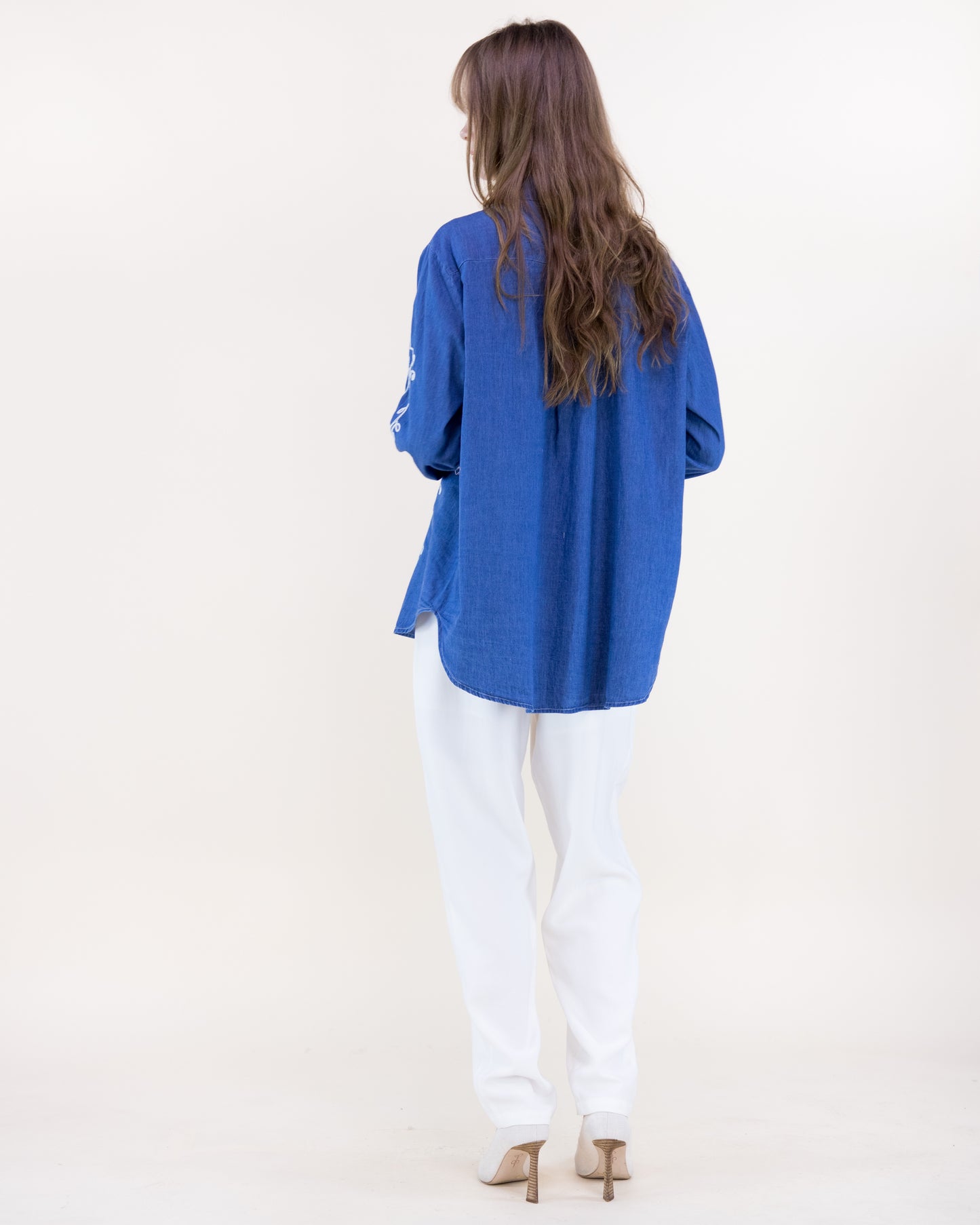 Barnwood Vine Embroidered Chambray Cotton Button Up Shirt