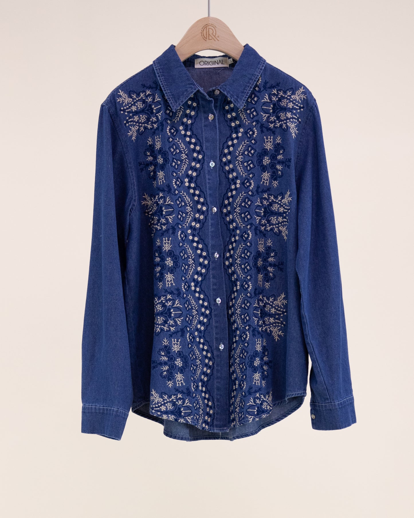 Bluebonnet Embroidered Chambray Cotton Button Up Shirt