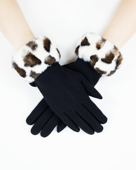 Faux Fur Leopard Cuff Gloves