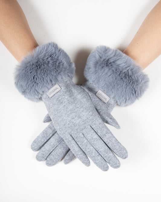 Pastel Tone Gloves Faux Fur Cuff Outline Stitch