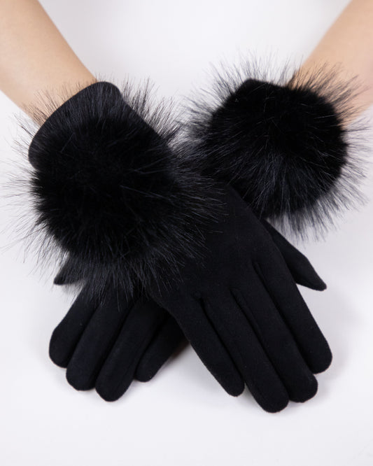 Faux Suede Gloves w/ Pom Pom Detail (TS)