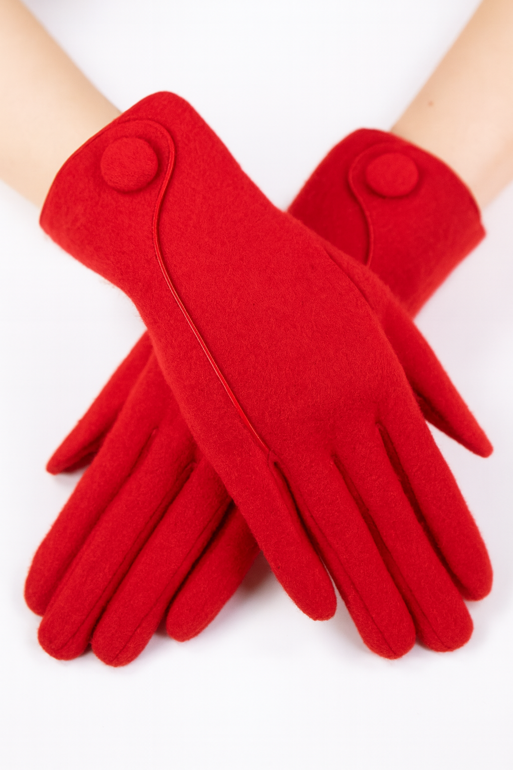 Wool Felted Gloves w/ Leather Seam and Button