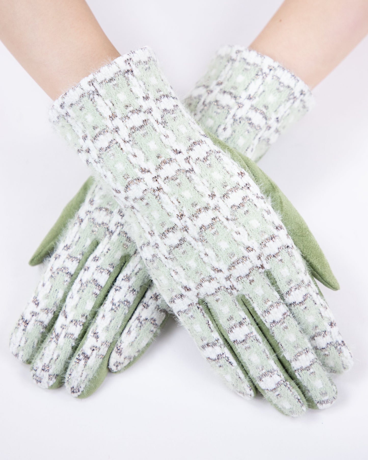 Plaid Tweed Gloves w/ Metallic Yarn Detail (TS)