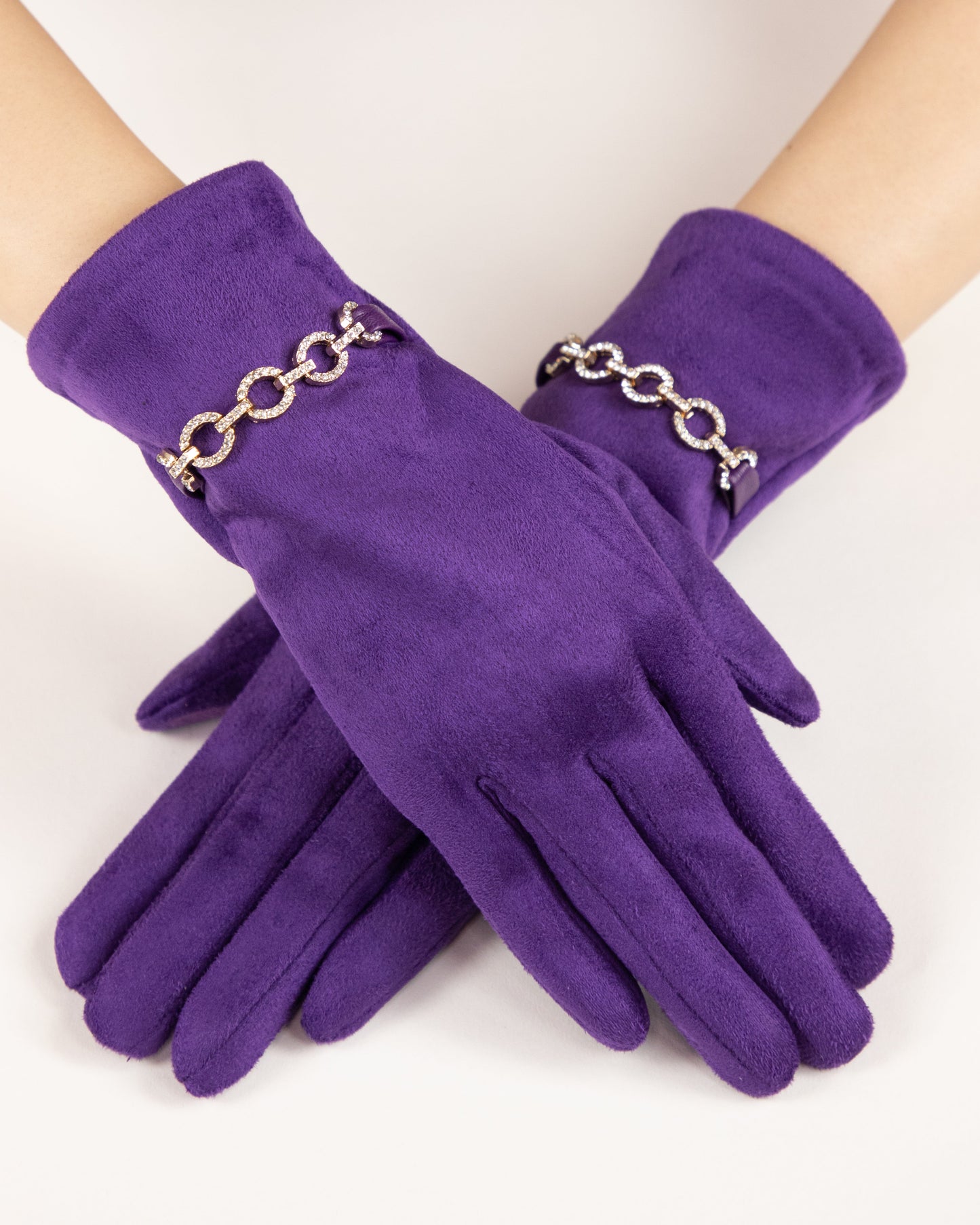 Rhinestone Chain Faux Suede Gloves (TS)
