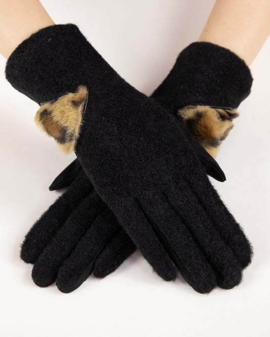 Leopard Detail Fuzzy Gloves (TS)