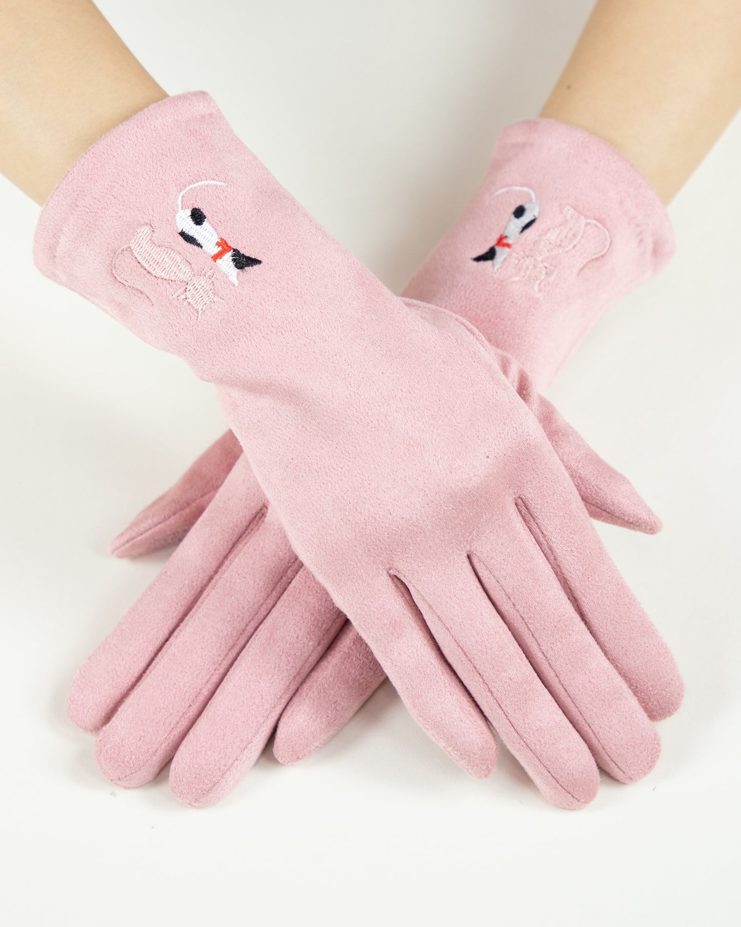 Faux Suede Cat Embroidered Gloves (TS)