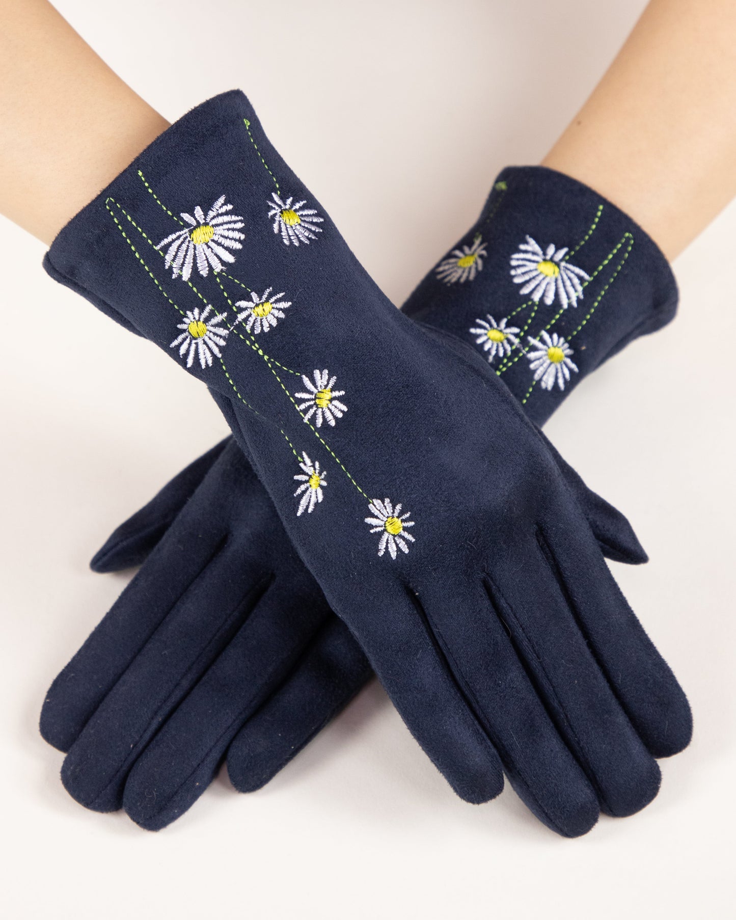 Faux Suede Daisy Embroidered Gloves (TS)