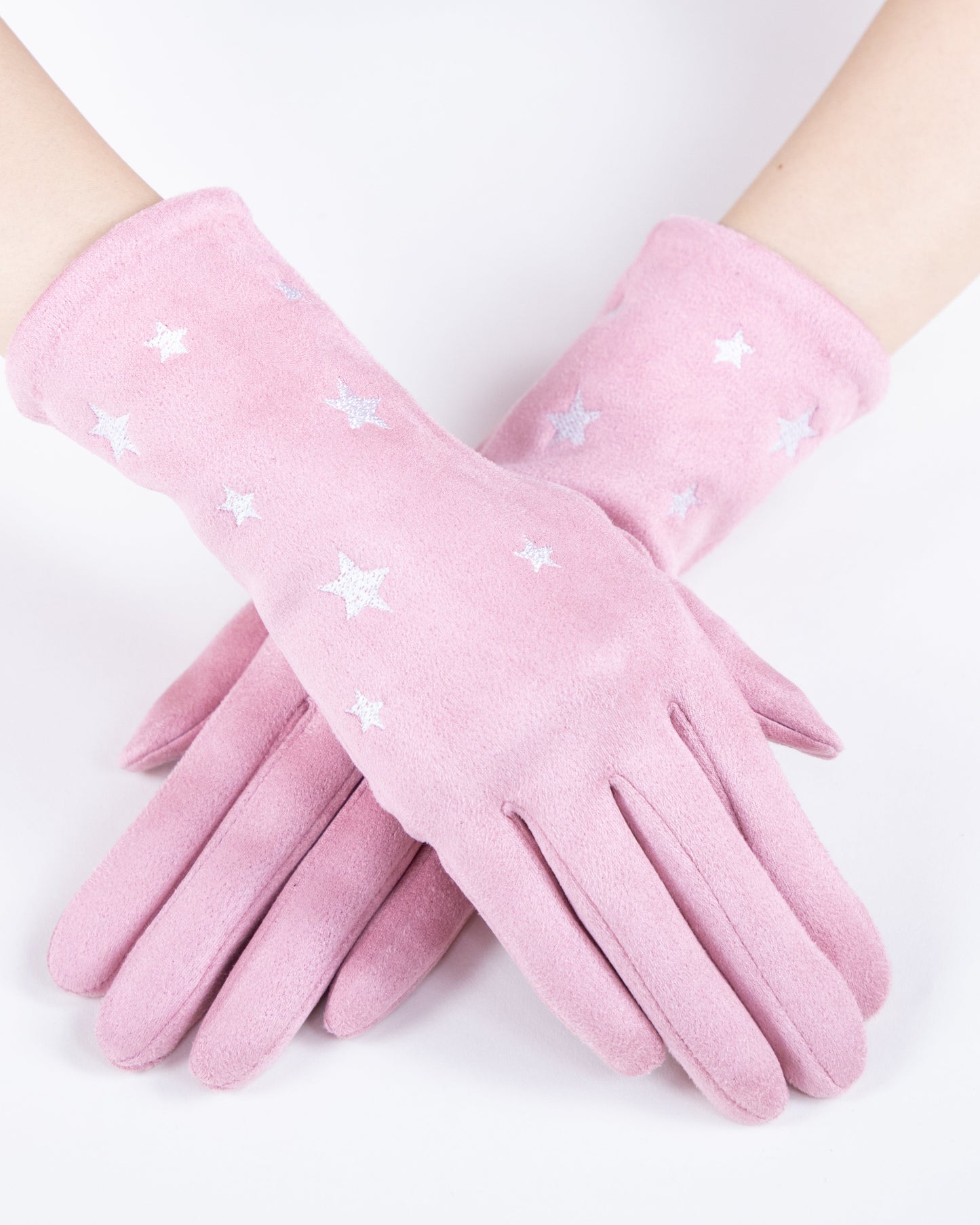 Faux Suede Star Embroidered Gloves (TS)