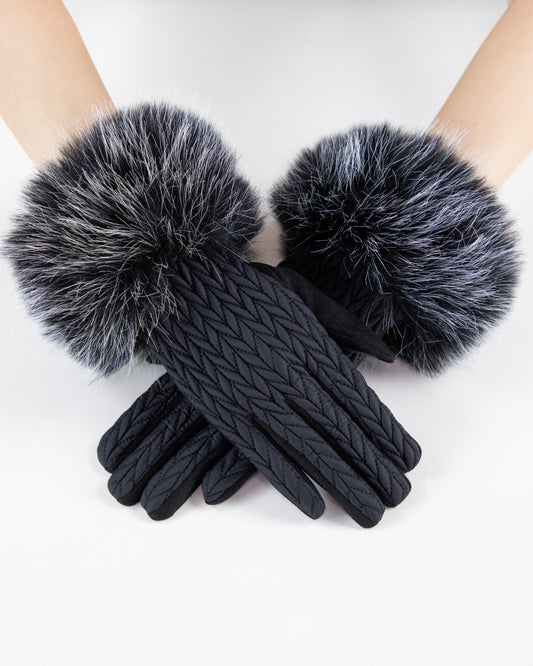 Stocking Stitch Texture Faux Fur Cuff Gloves (TS)
