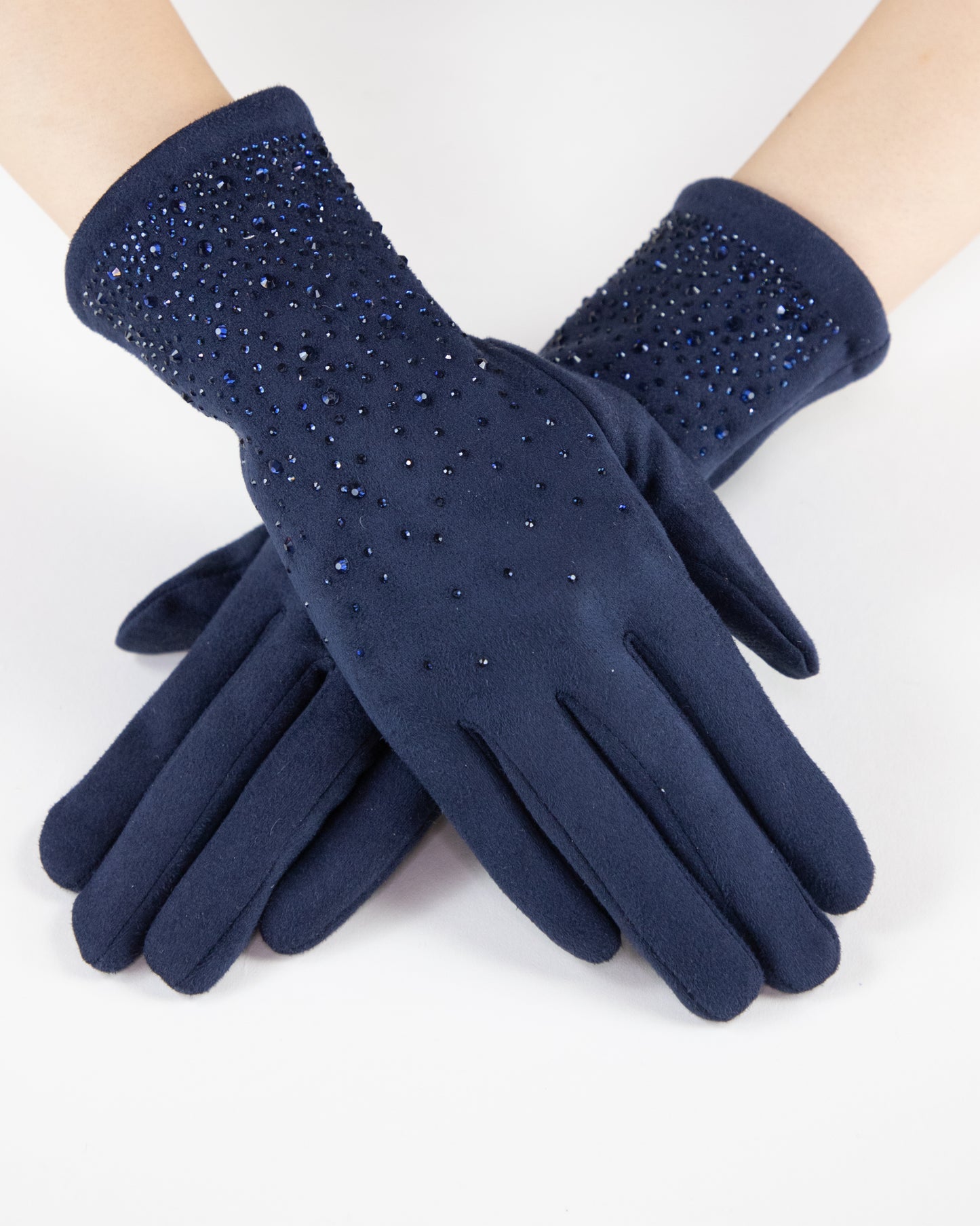 Quiet Luxe Rhinestone Faux Suede Gloves (TS)