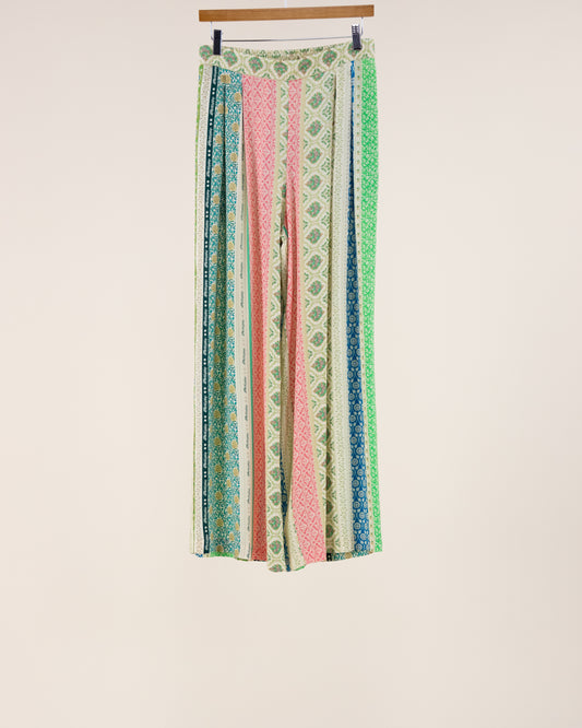 Floral Striped Pleated Wide Leg Pants