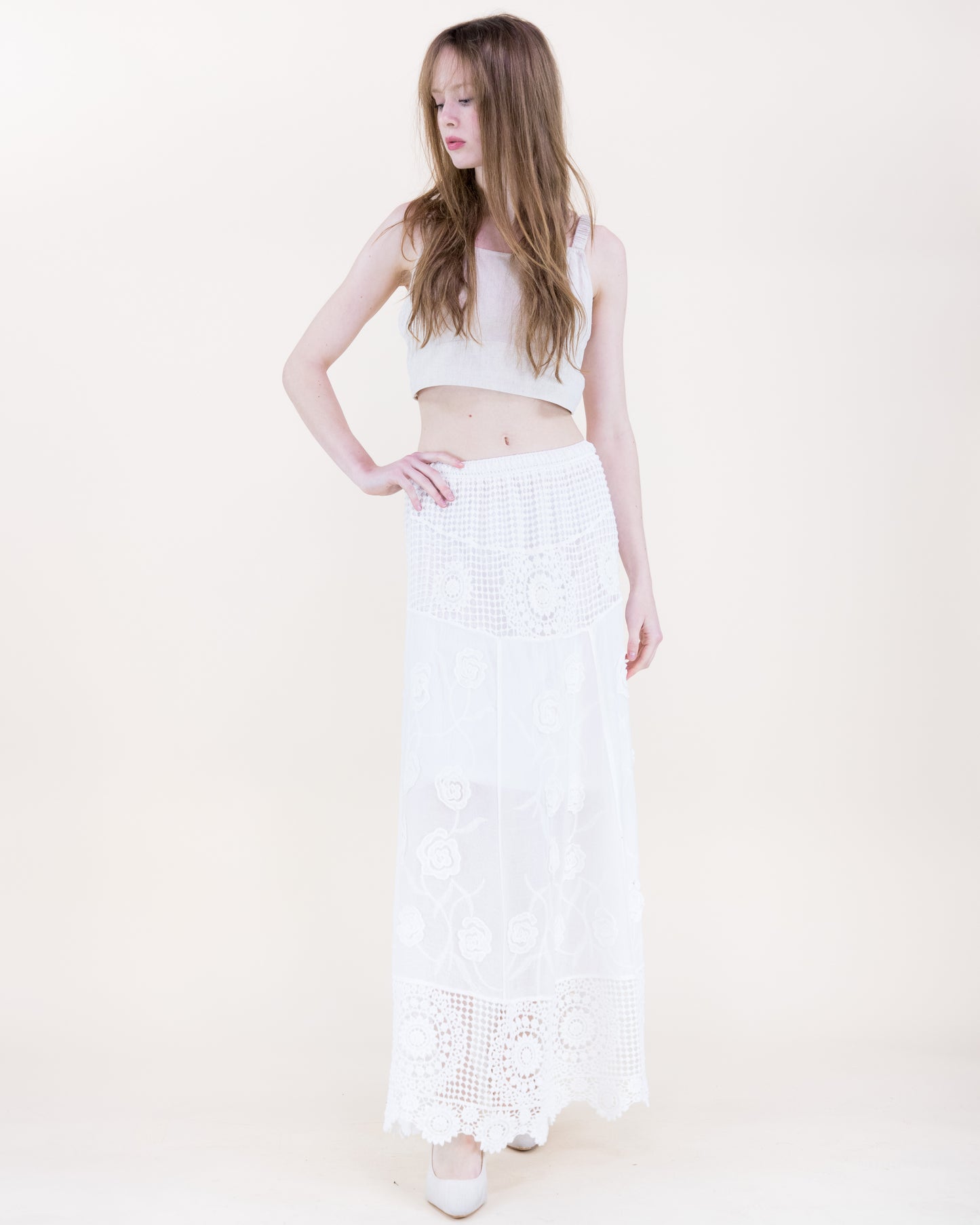 Marbella Vintage Crochet Lace Maxi Skirt