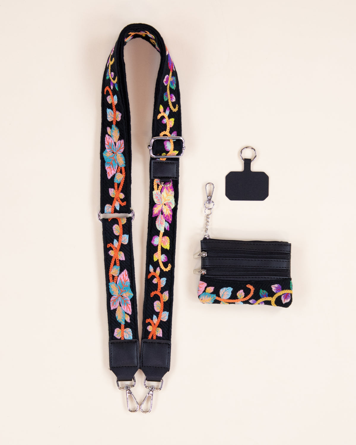 Floral Vine Adjustable Clip & Go Crossbody Phone Strap with Purse