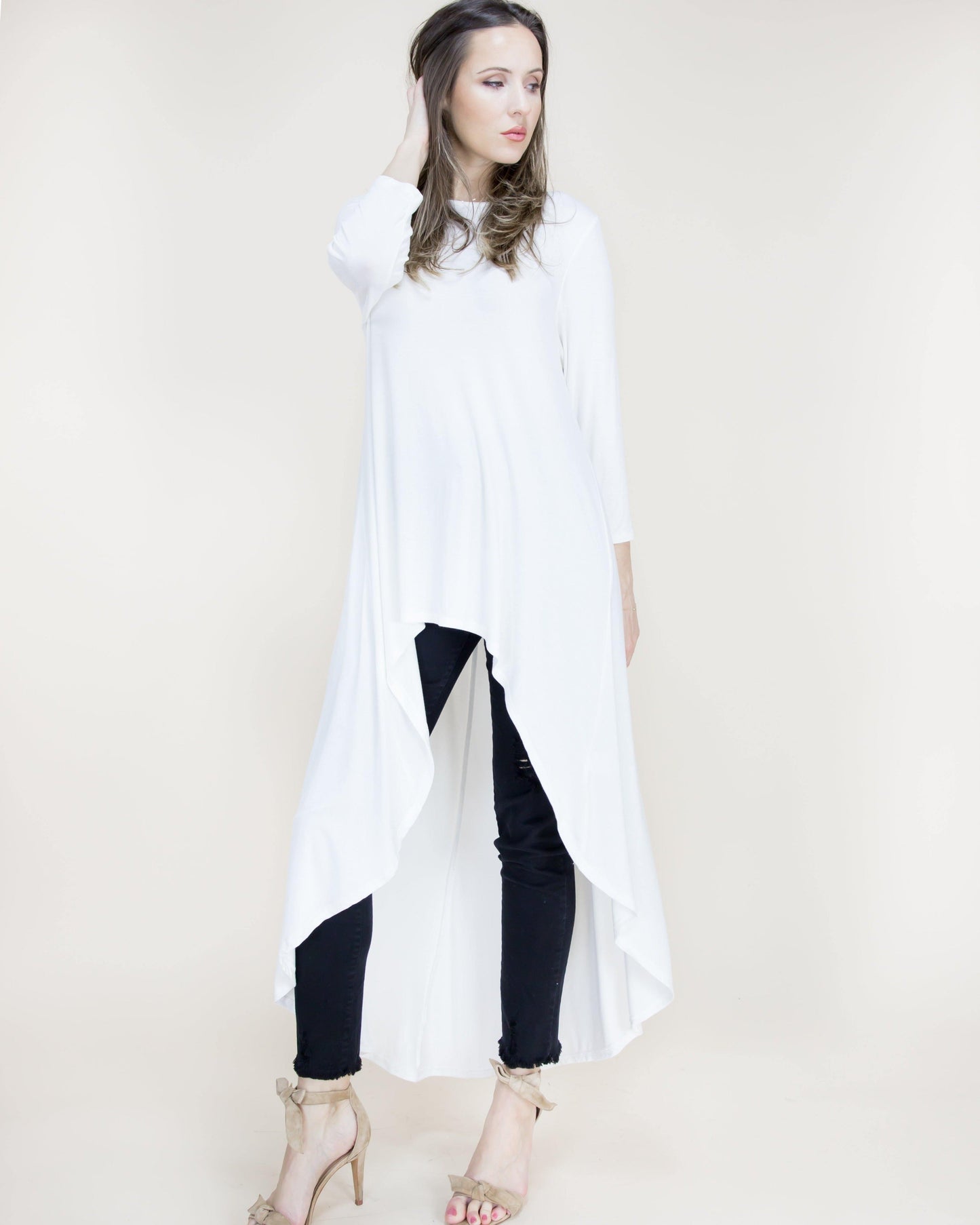 Crew Neck 3/4 Sleeve Split Kaftan Maxi Dress