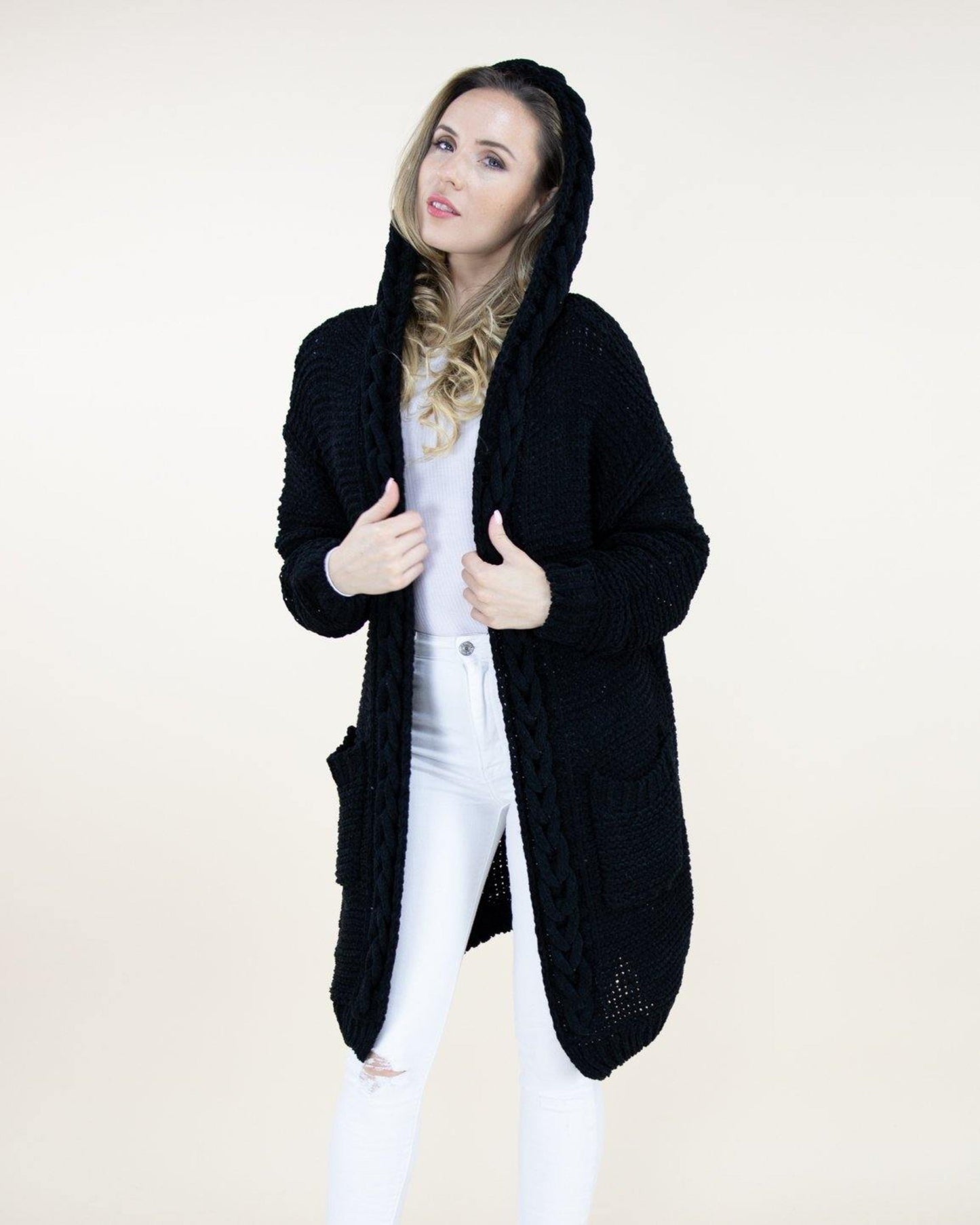 Hood & Long Sleeve Braided Trim Pocket Cardigan