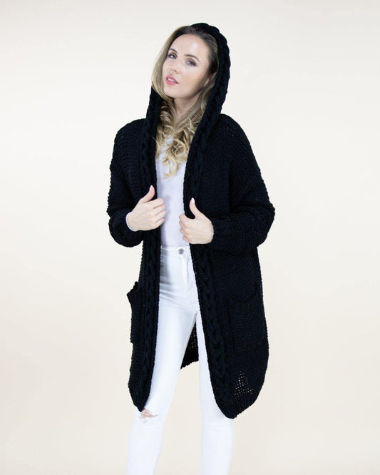 Hood & Long Sleeve Braided Trim Pocket Cardigan