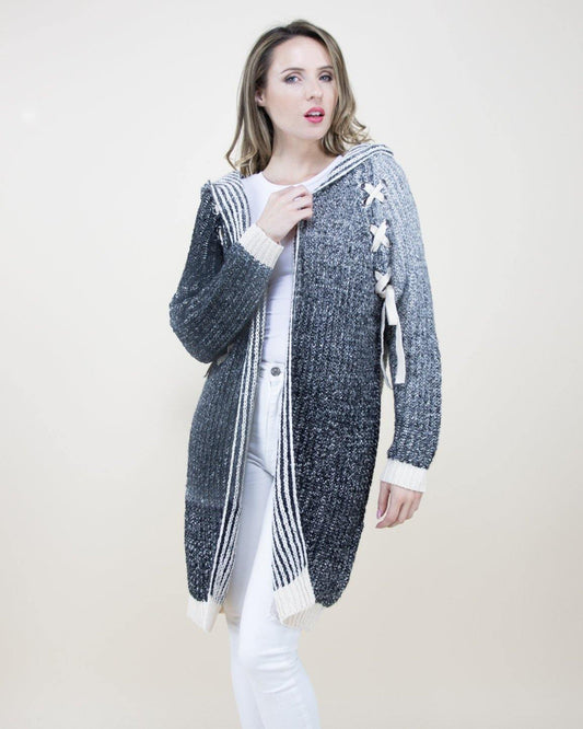 Long Cardigan Laced Shoulder w/ Hood