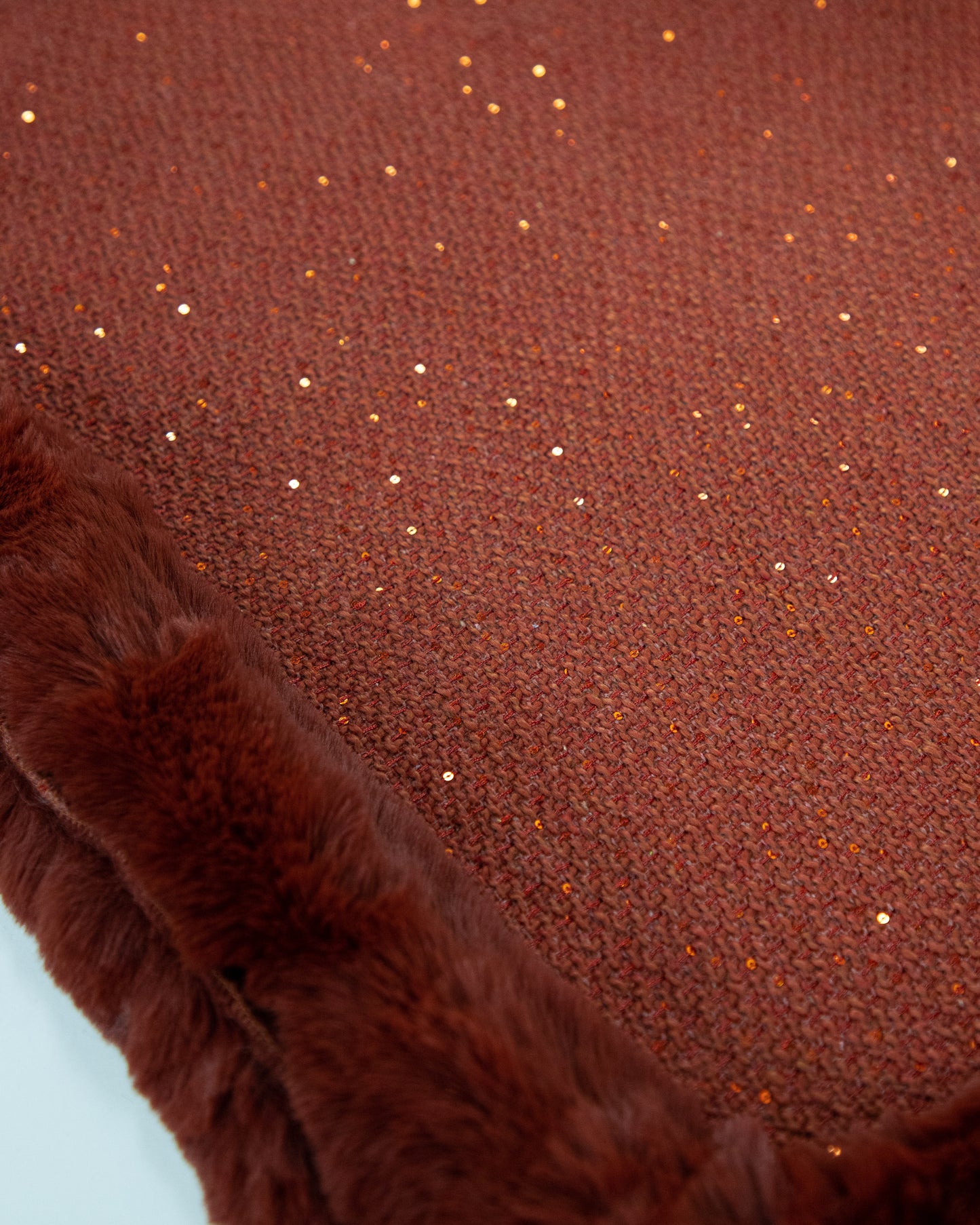Sequin Detailed Poncho w/ Faux Fur Trim
