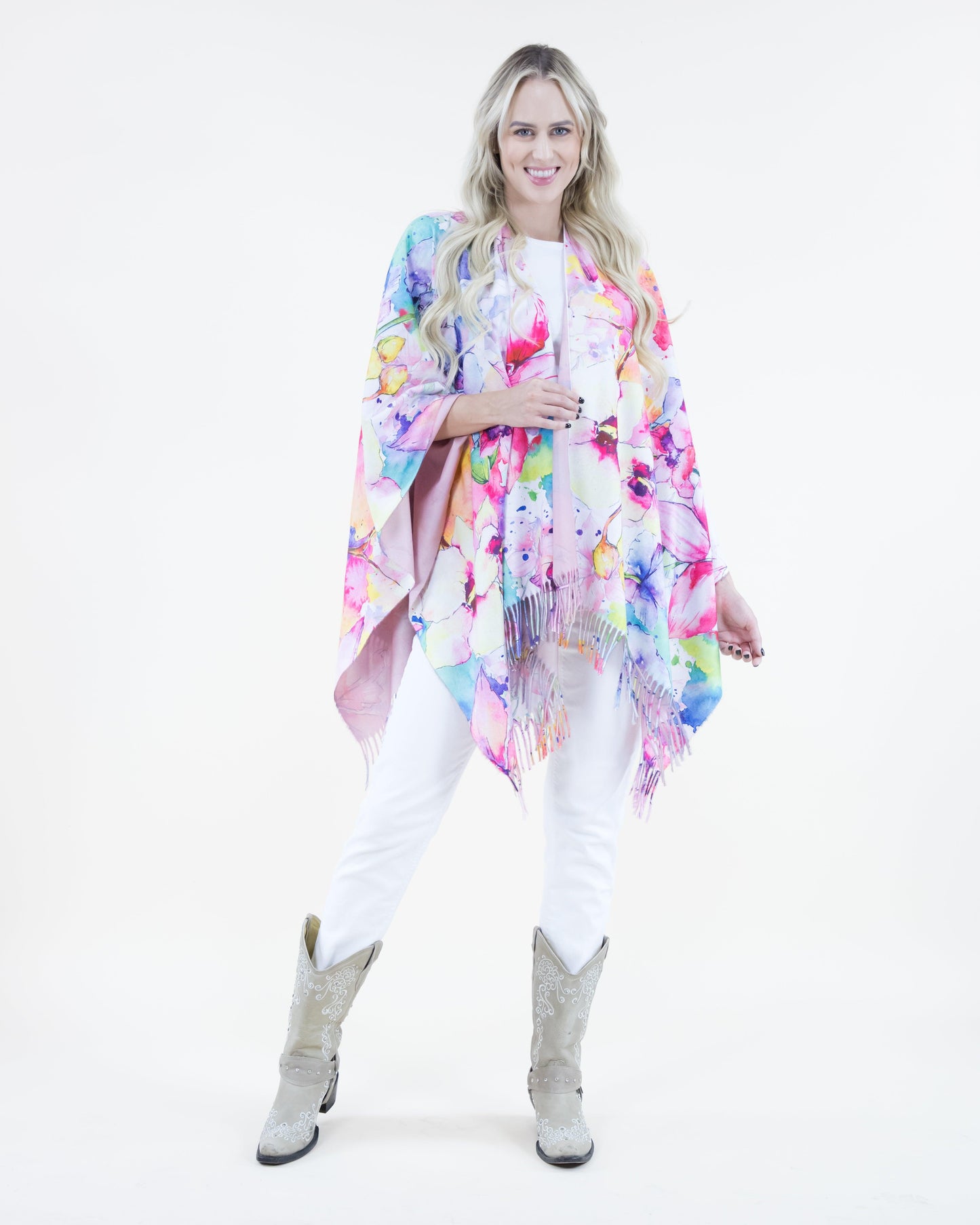 Watercolor Flowers Ruana Wrap