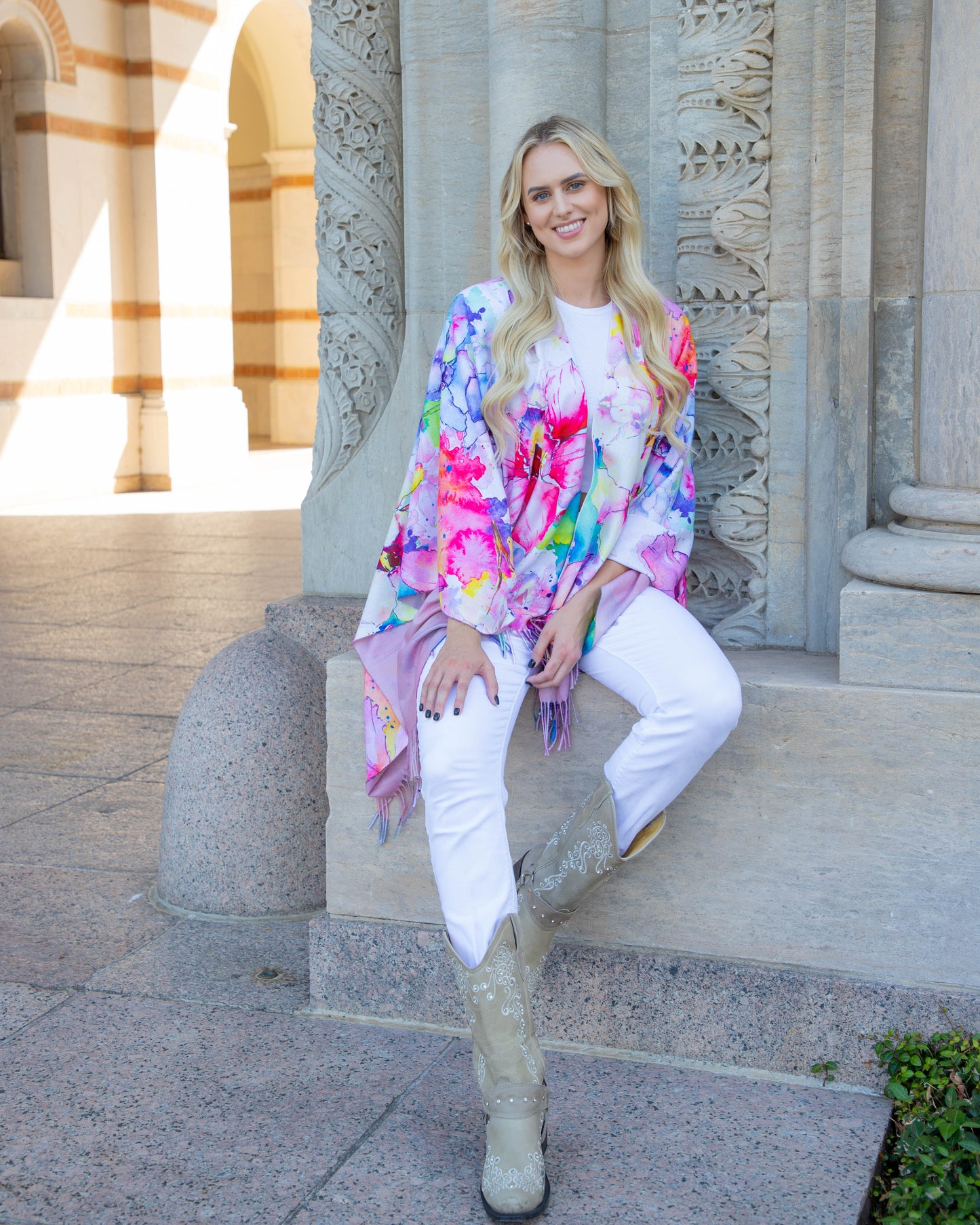 Watercolor Flowers Ruana Wrap