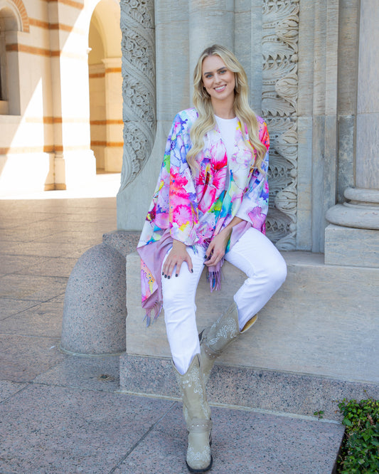 Watercolor Flowers Ruana Wrap