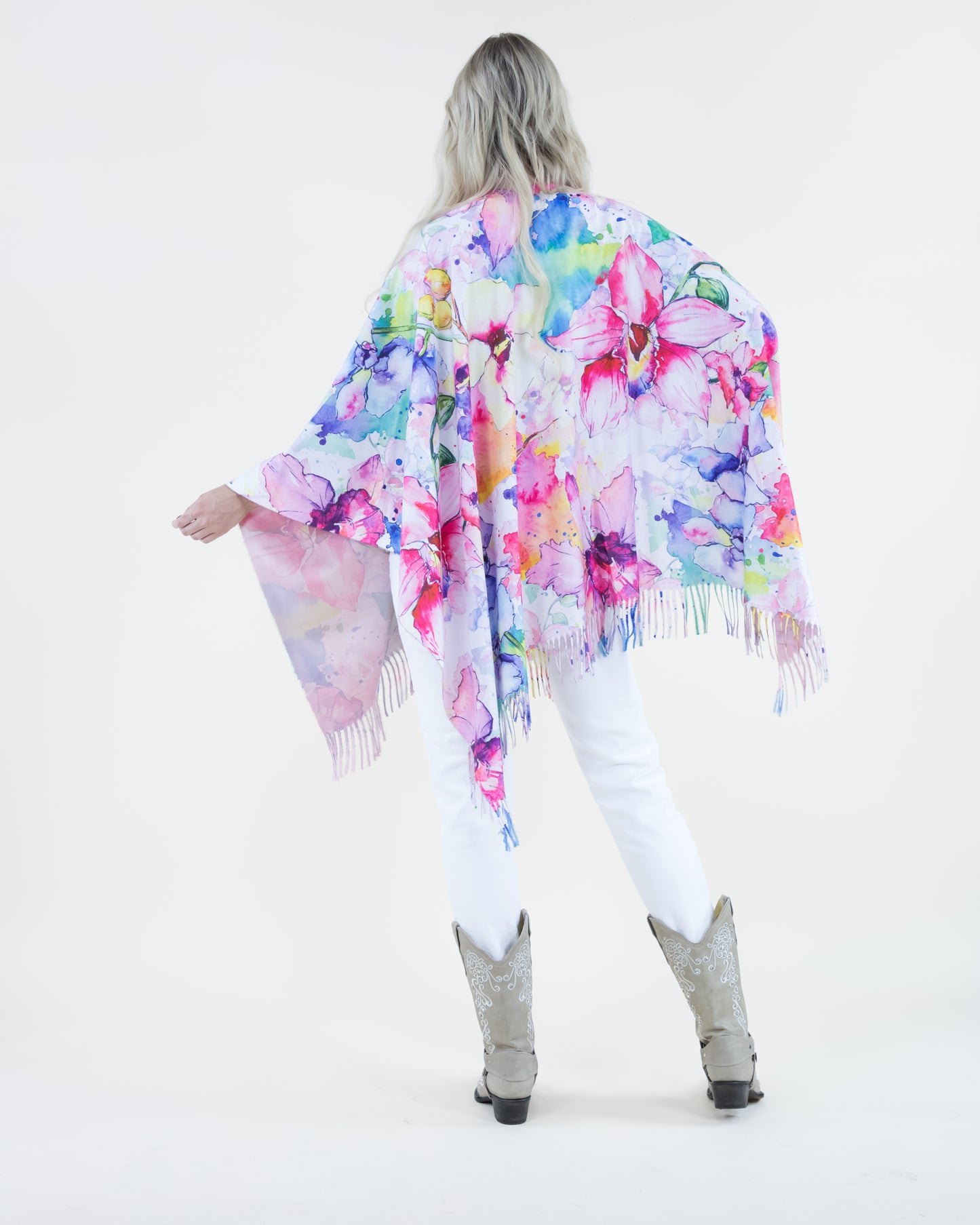 Watercolor Flowers Ruana Wrap