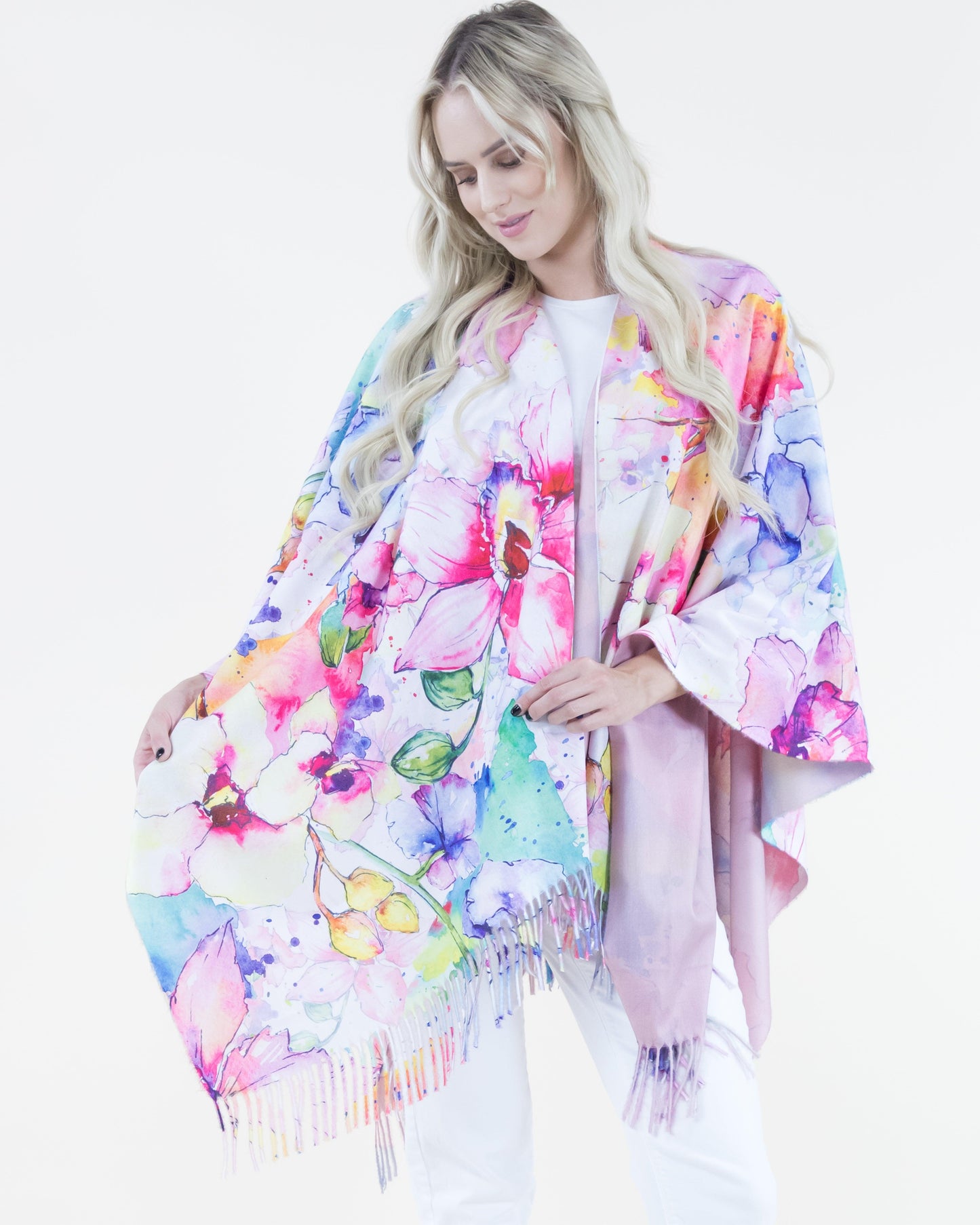 Watercolor Flowers Ruana Wrap