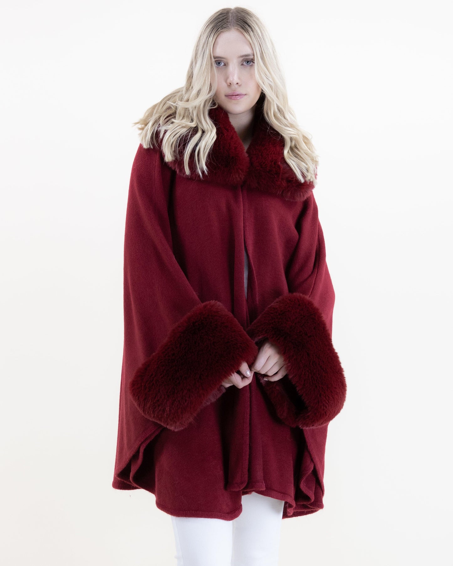 Faux Fur Neck and Sleeve Cape