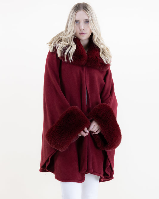 Faux Fur Neck and Sleeve Cape