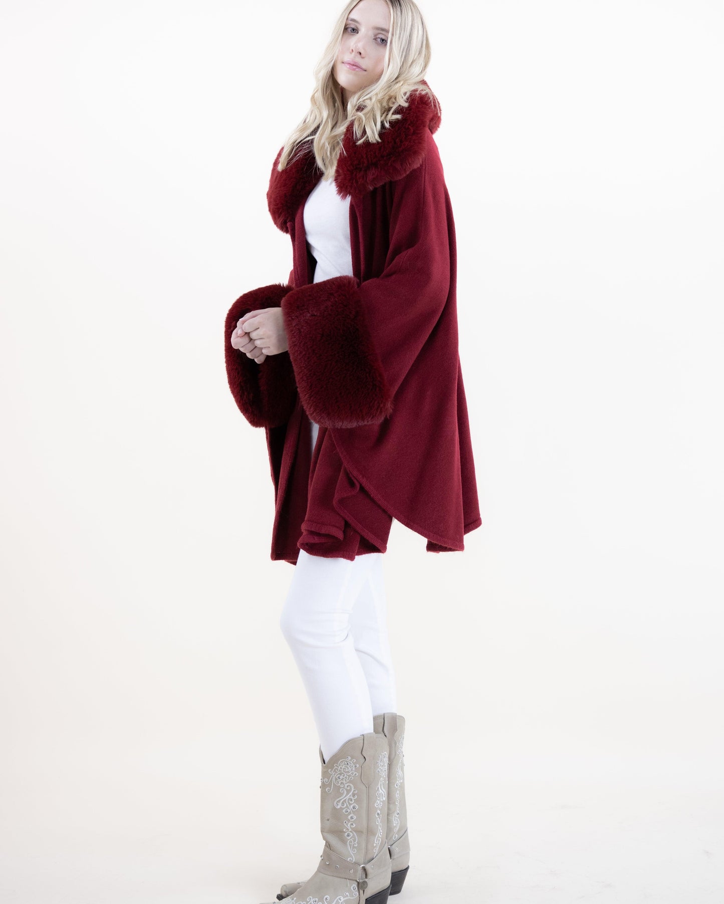 Faux Fur Neck and Sleeve Cape
