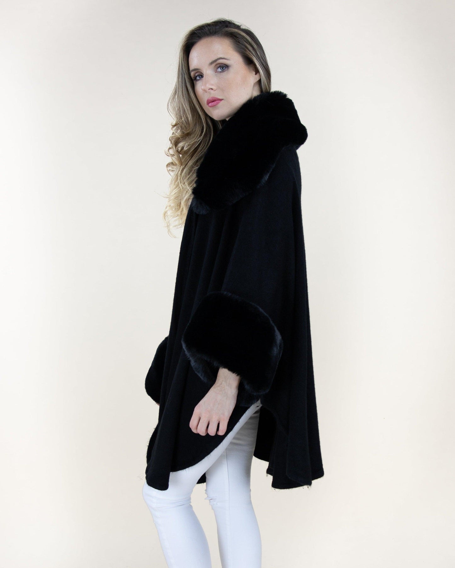 Faux Fur Neck and Sleeve Cape