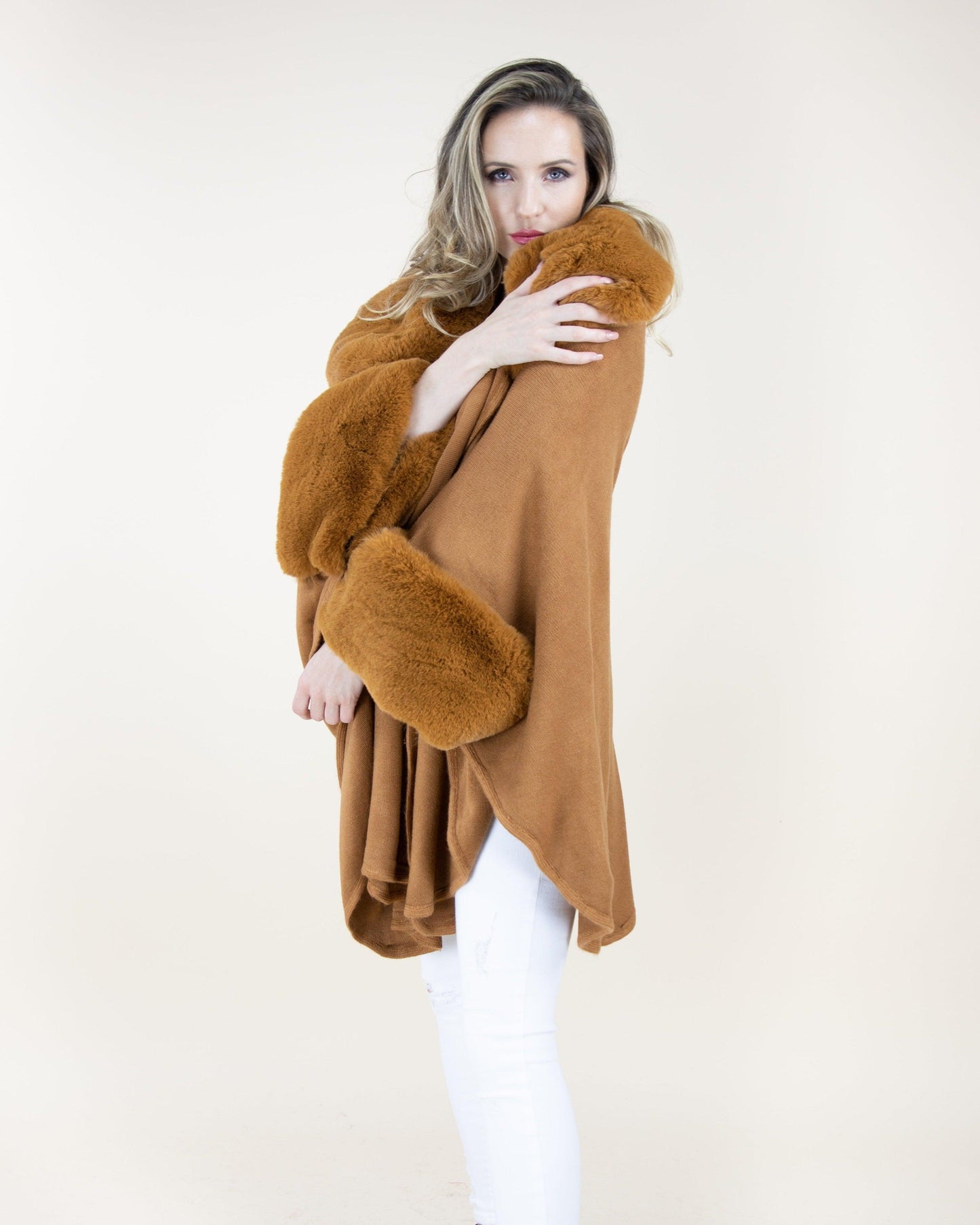 Faux Fur Neck and Sleeve Cape