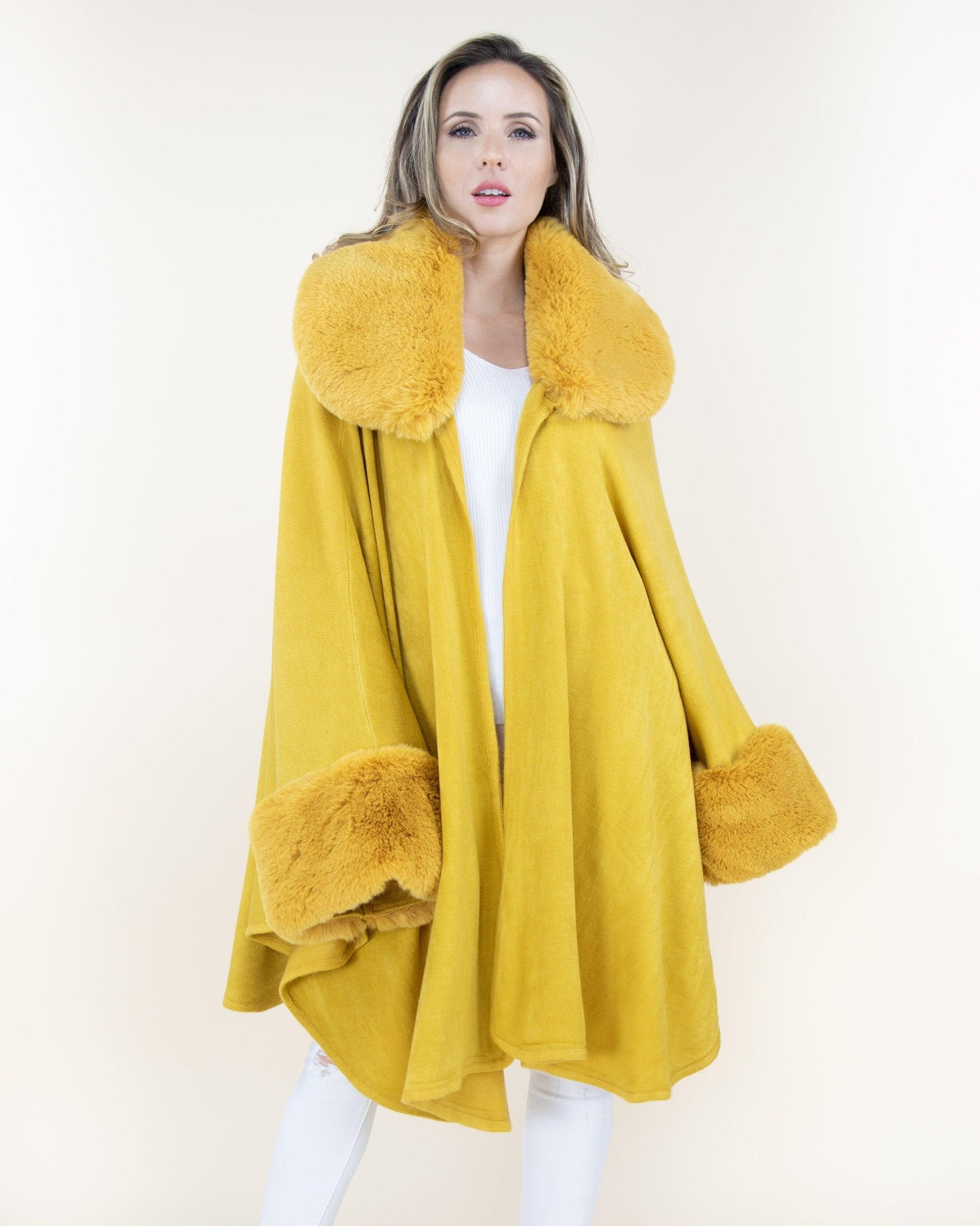 Faux Fur Neck and Sleeve Cape