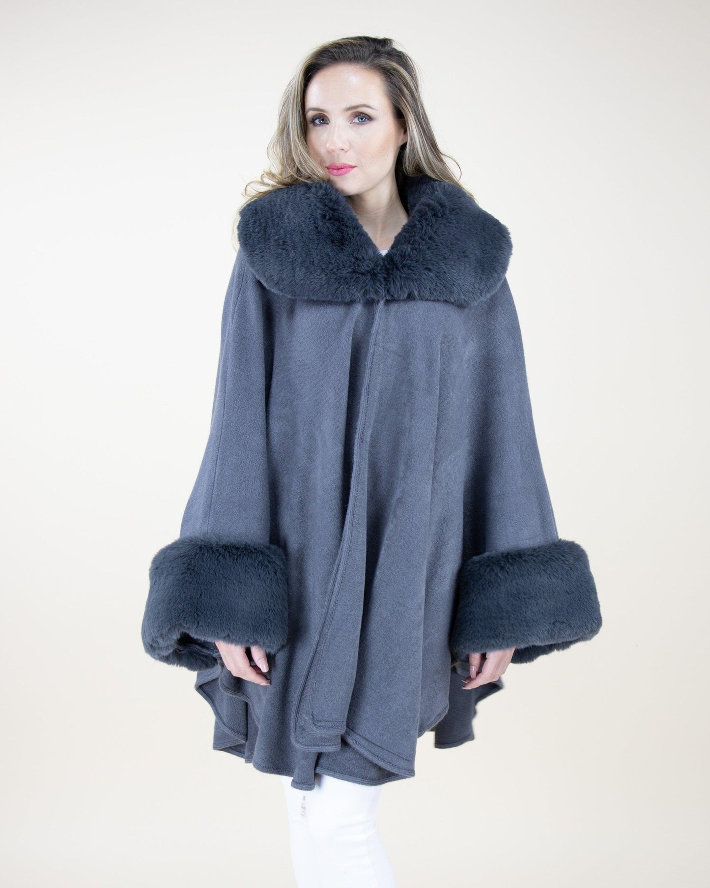 Faux Fur Neck and Sleeve Cape