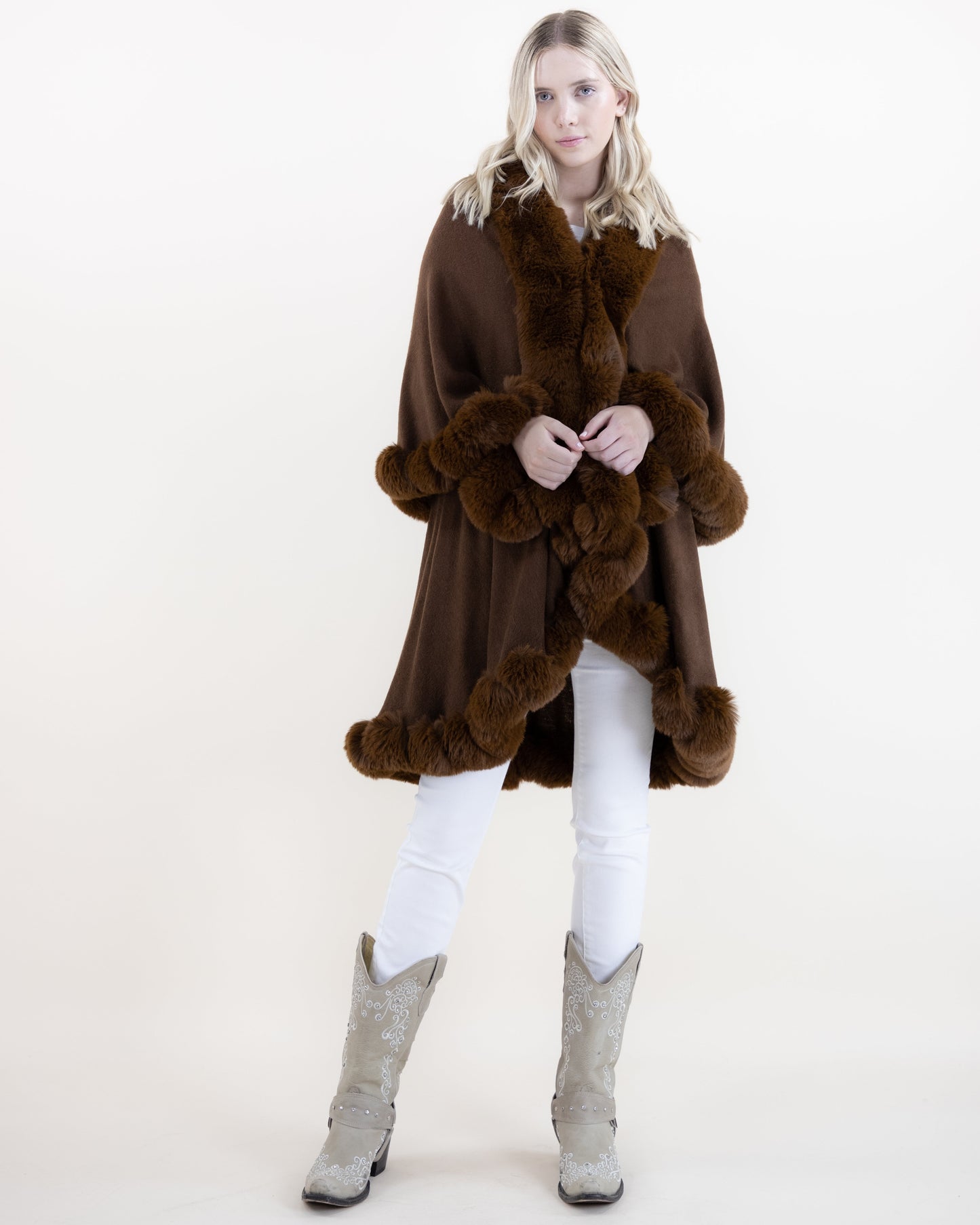 Trimmed Multi Layer Faux Fur Cape
