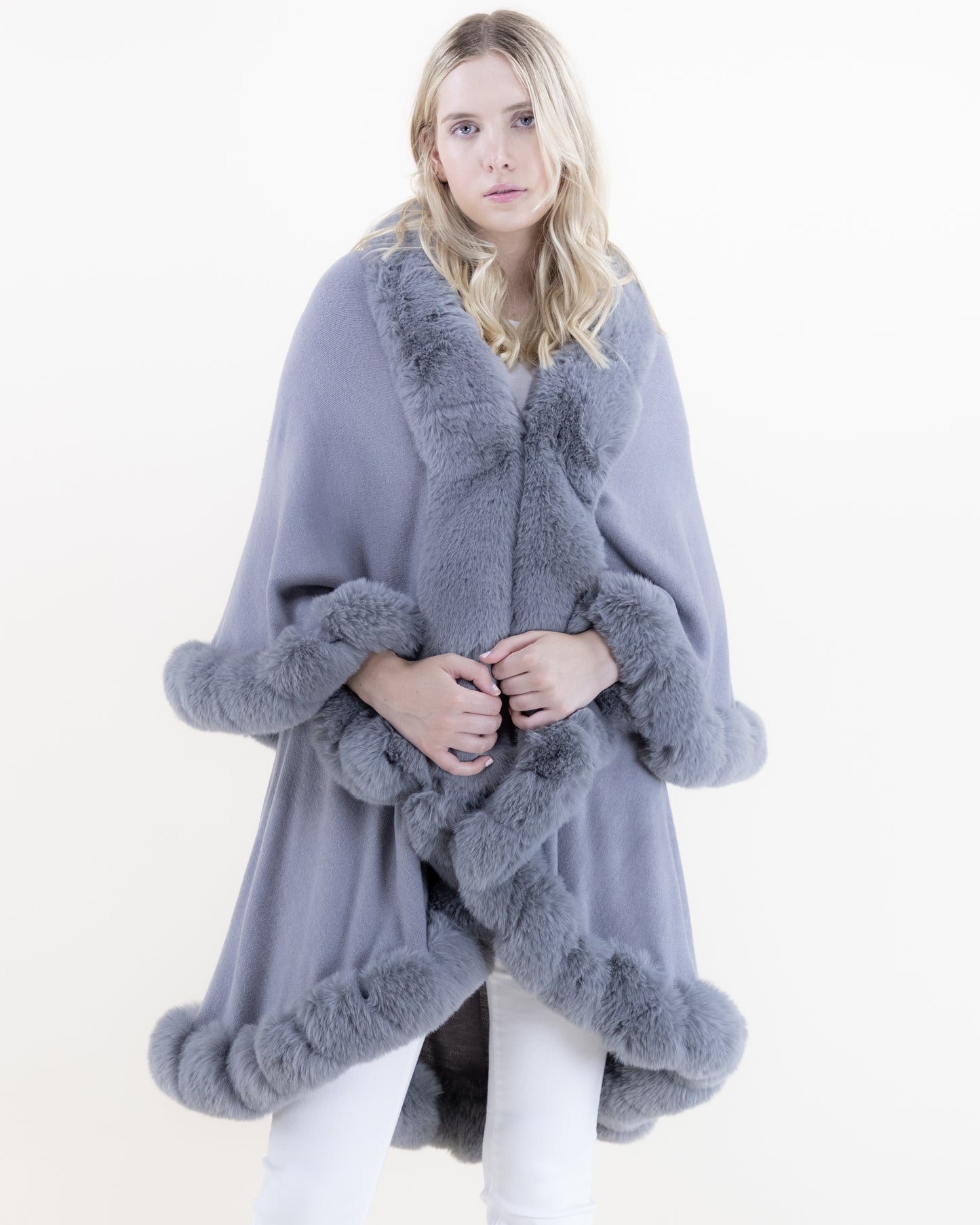 Trimmed Multi Layer Faux Fur Cape