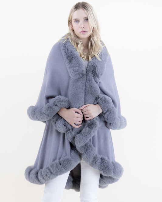 Trimmed Multi Layer Faux Fur Cape