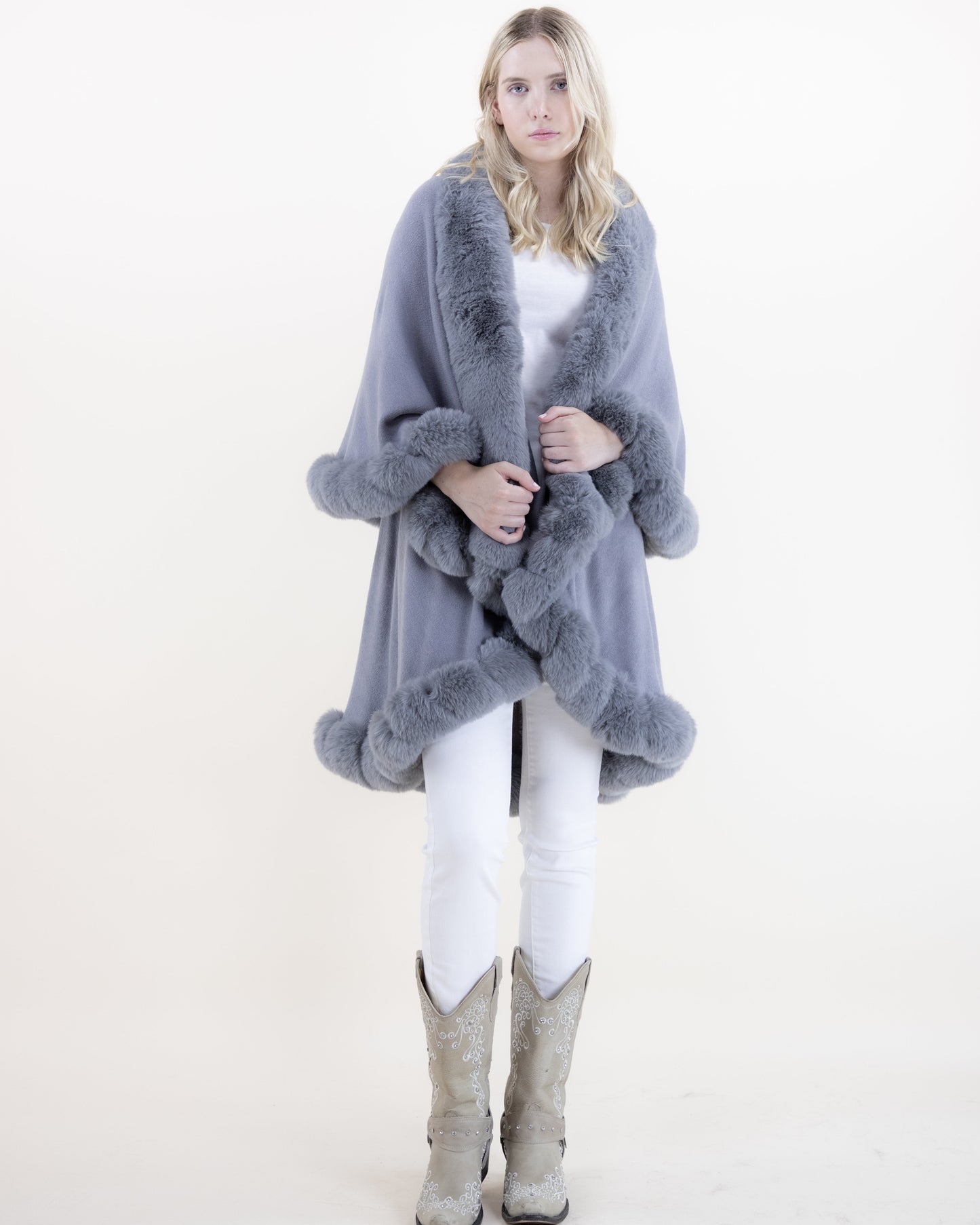Trimmed Multi Layer Faux Fur Cape