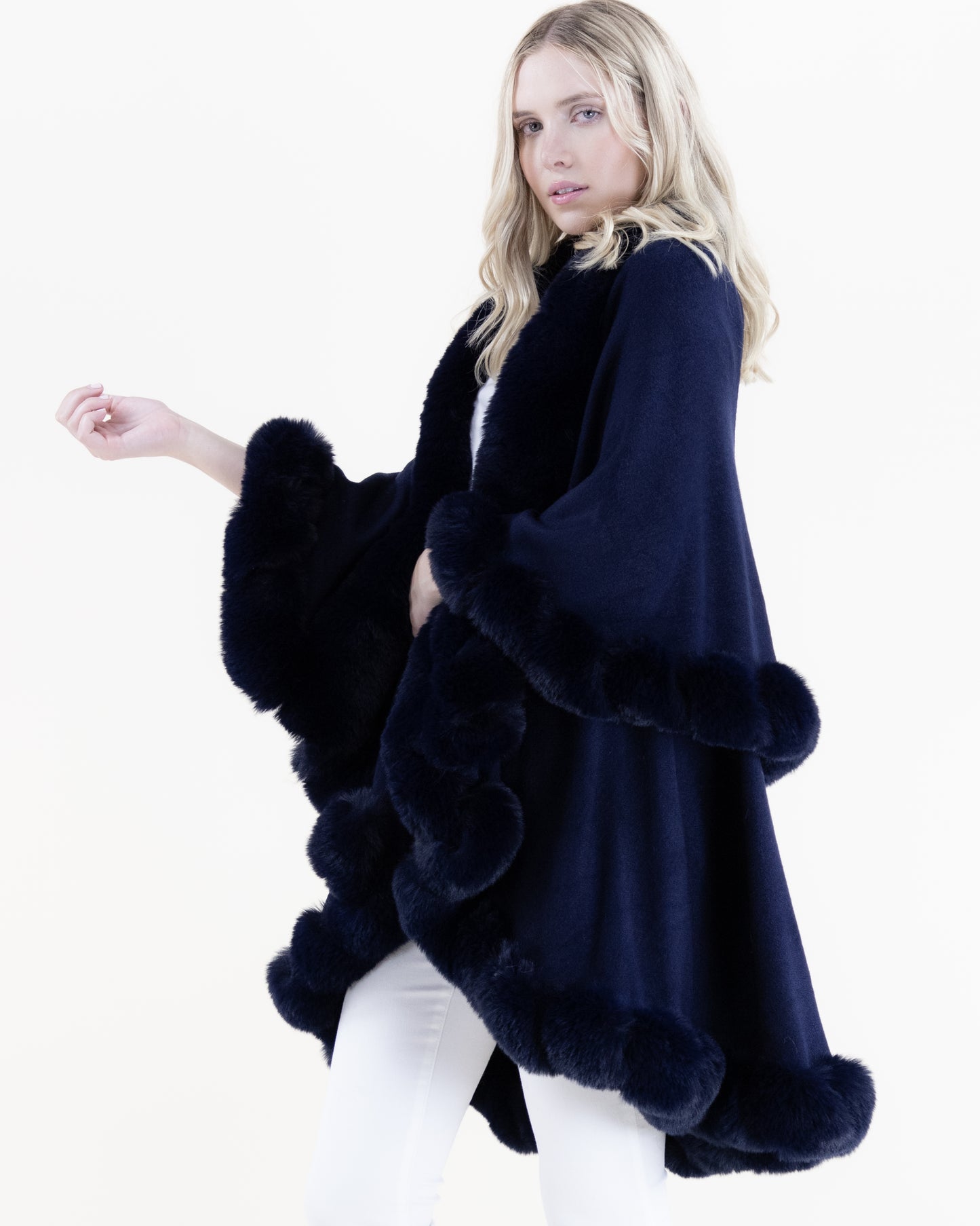 Trimmed Multi Layer Faux Fur Cape