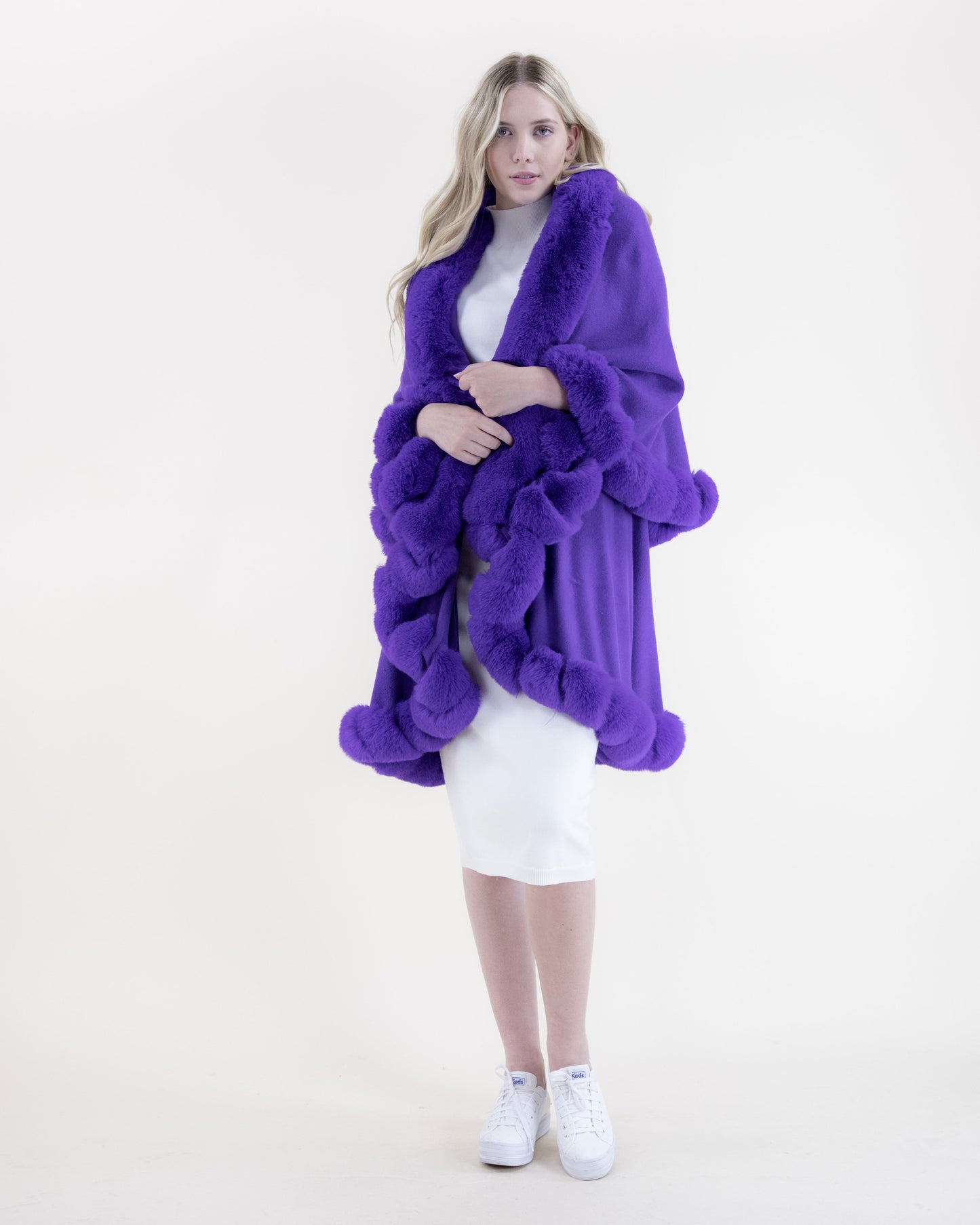 Trimmed Multi Layer Faux Fur Cape