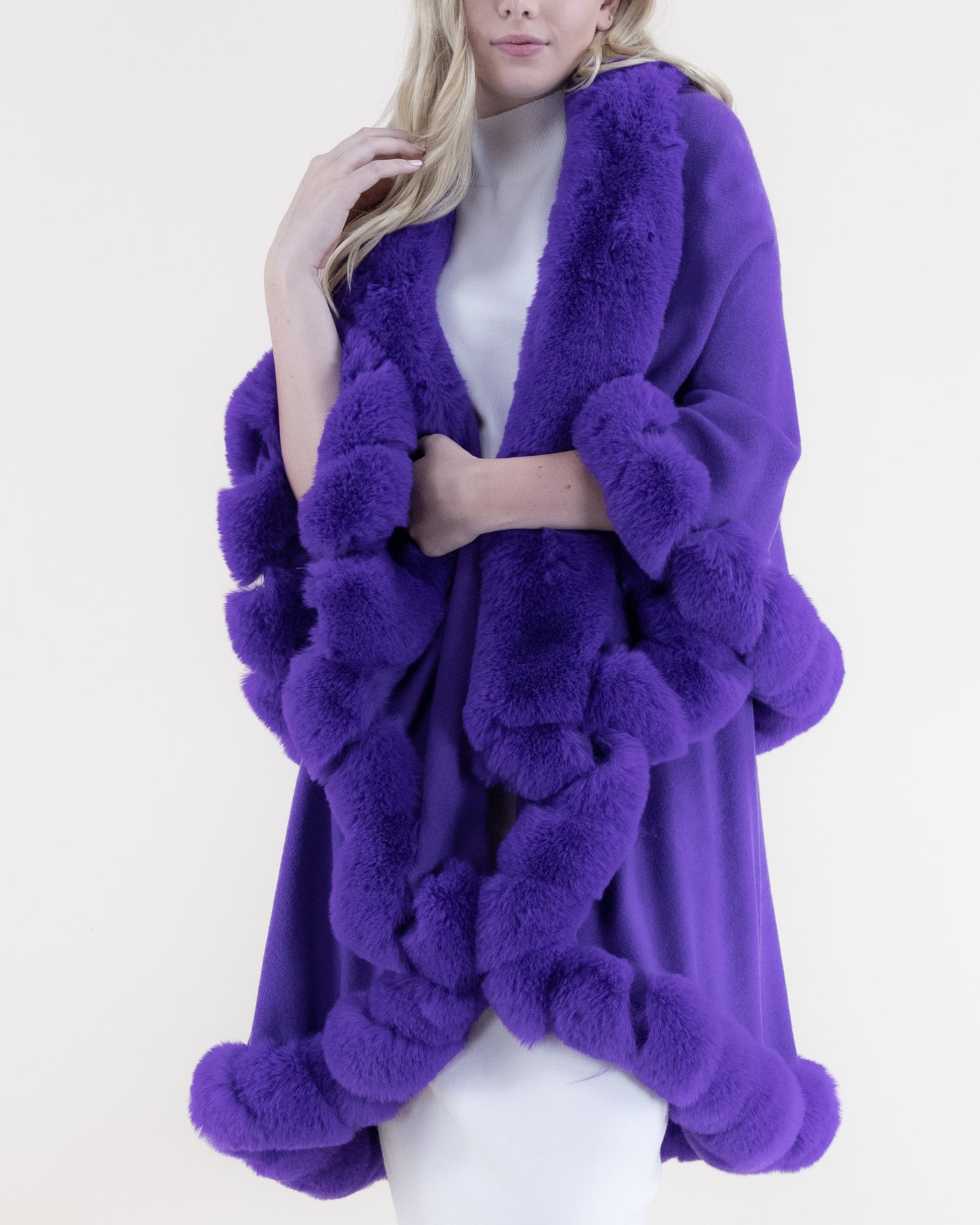 Trimmed Multi Layer Faux Fur Cape