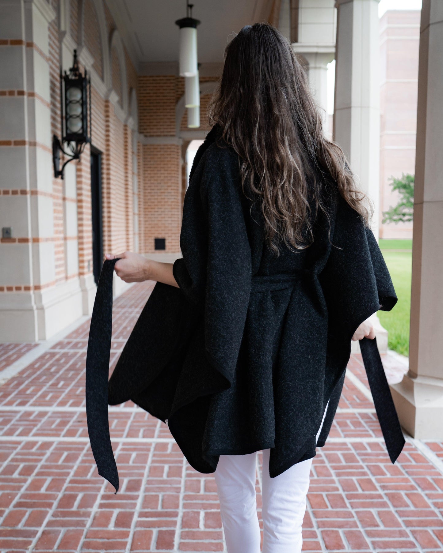 Puffy Faux Fur Shawl Coat w/ Belt