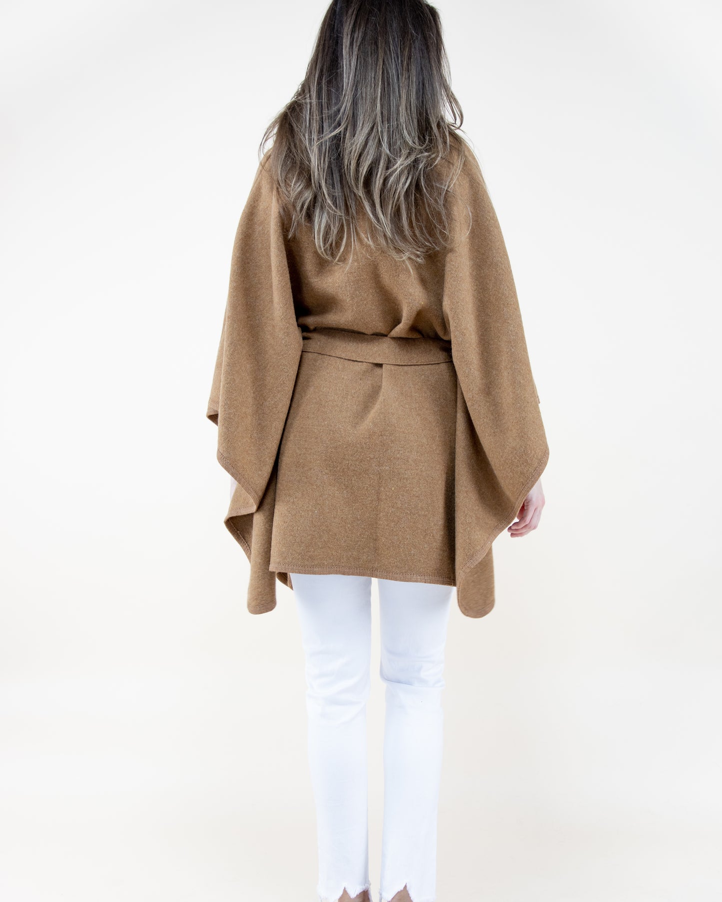 Puffy Faux Fur Shawl Coat w/ Belt