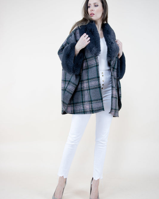 Scotch Plaid Cape w/ Faux Fur Trim