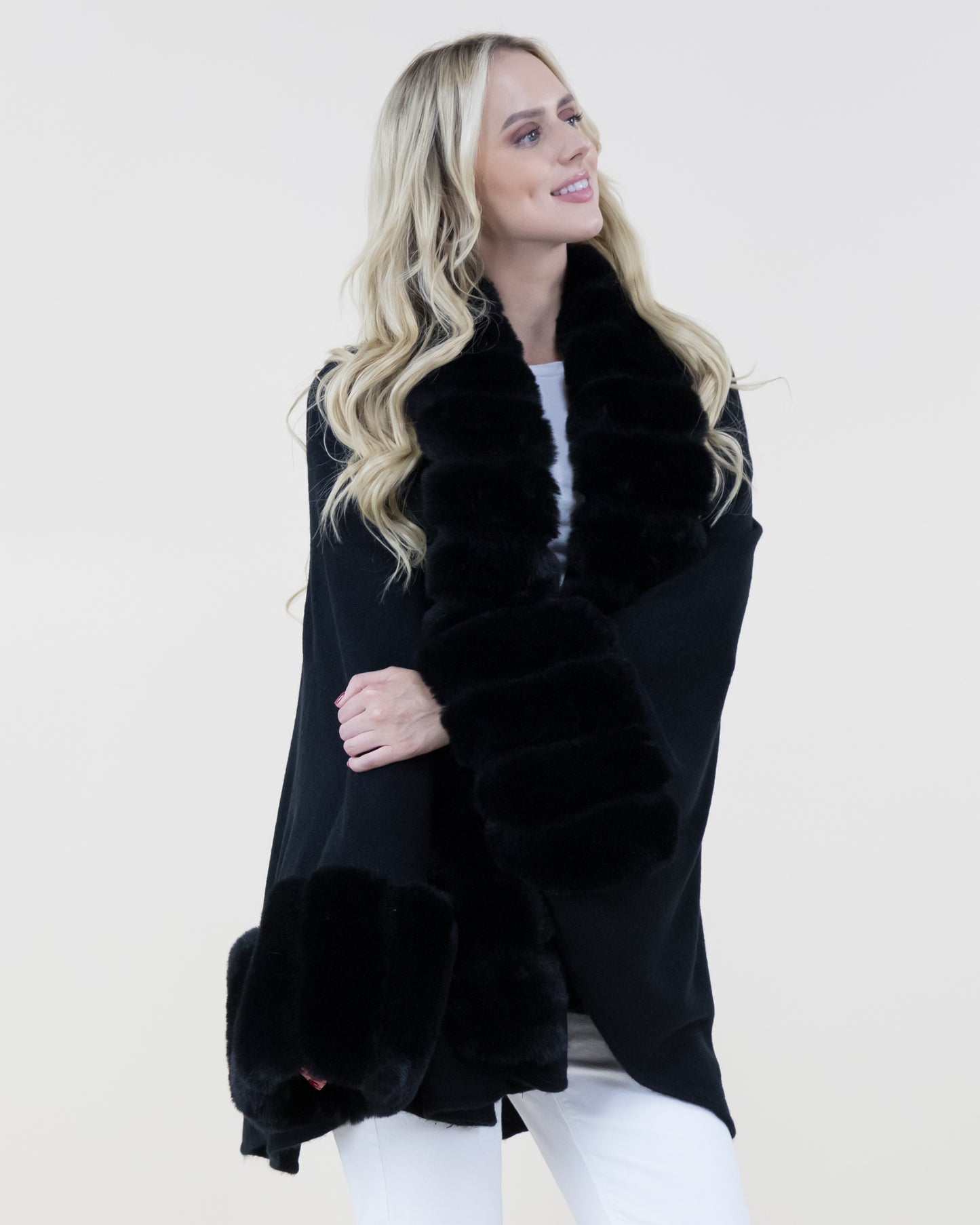 Center Trim and Sleeve Sectional Faux Fur Coat